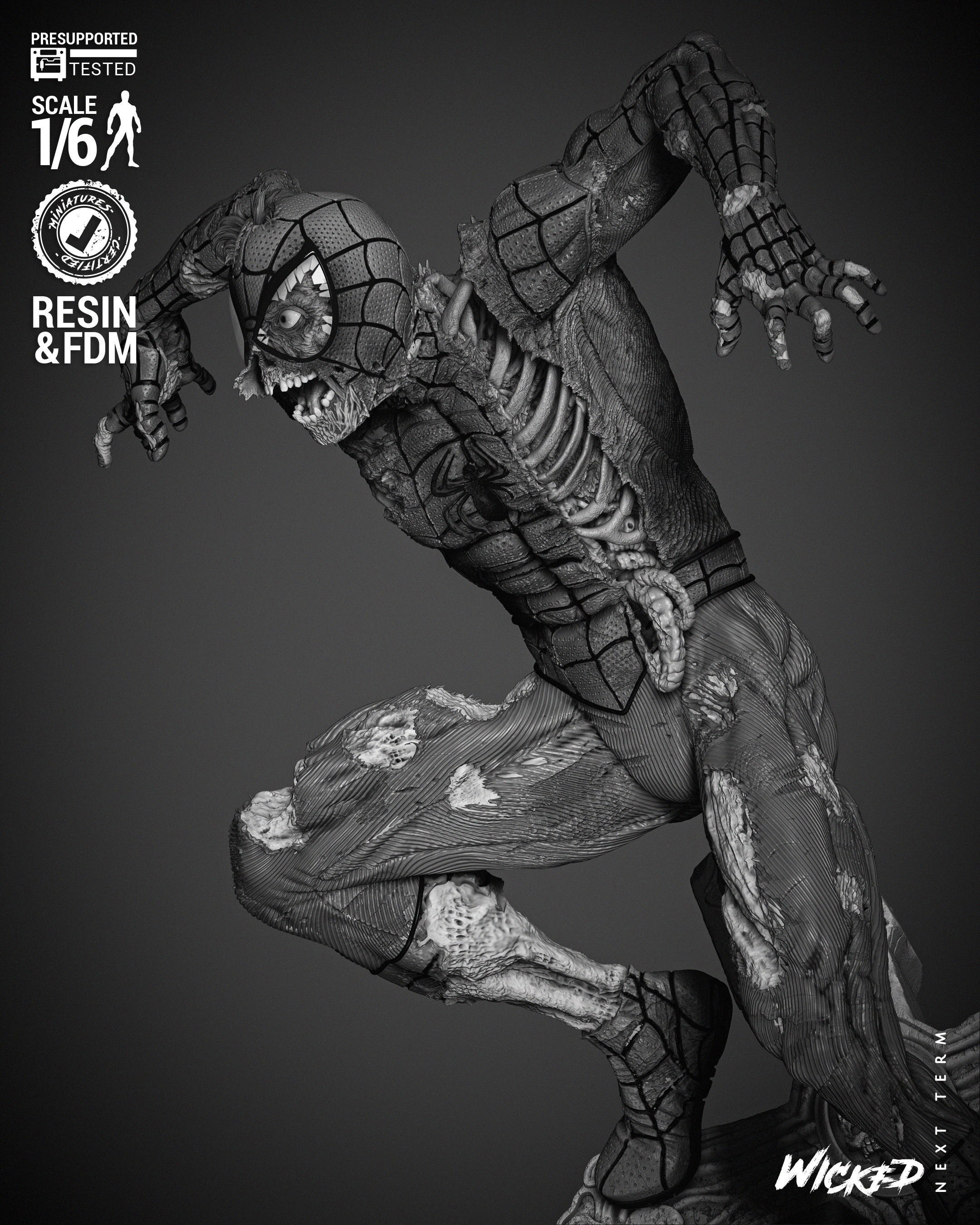 Wicked Marvel Spiderman Zombie Sculpture 3D print model_48