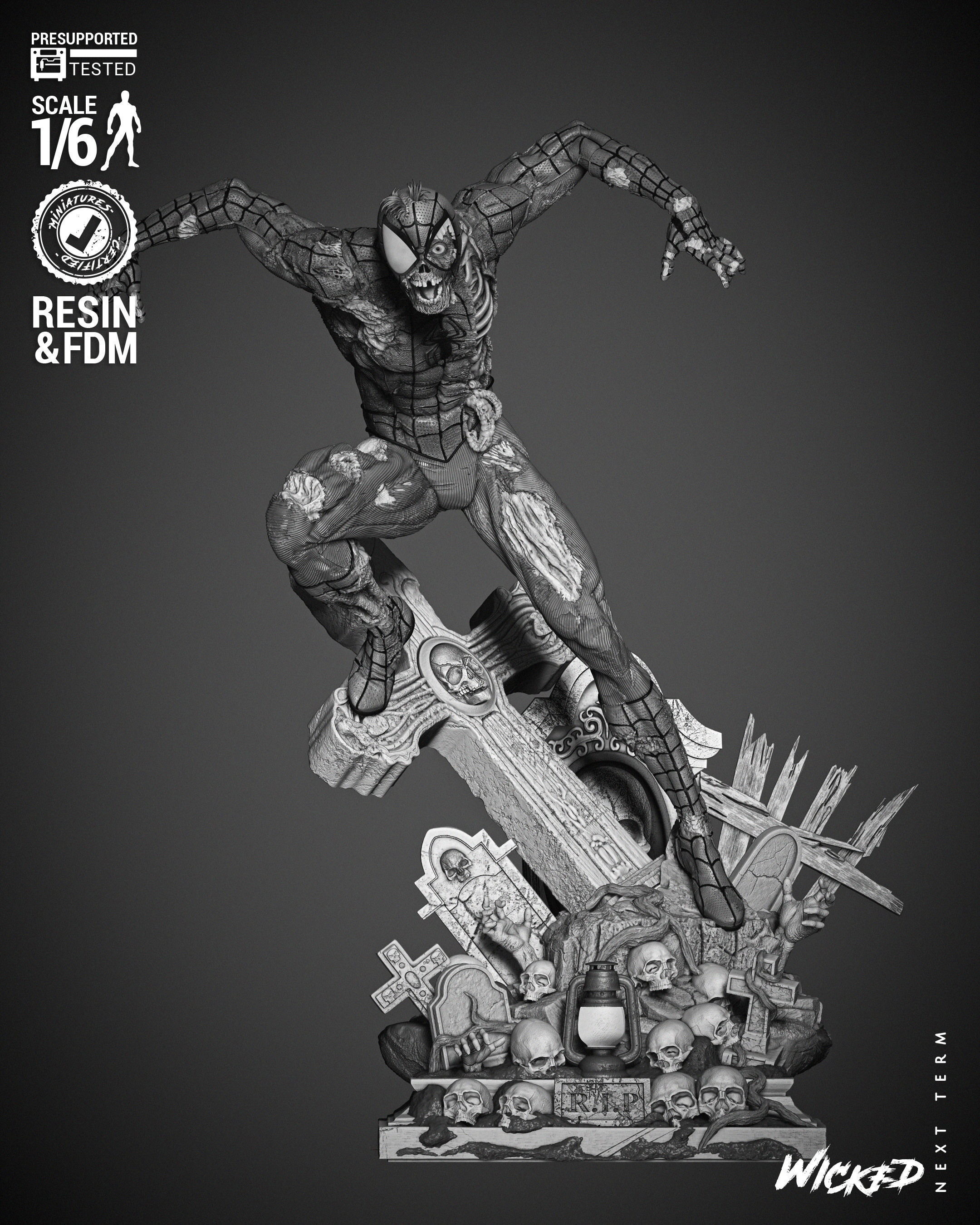 Wicked Marvel Spiderman Zombie Sculpture 3D print model_42