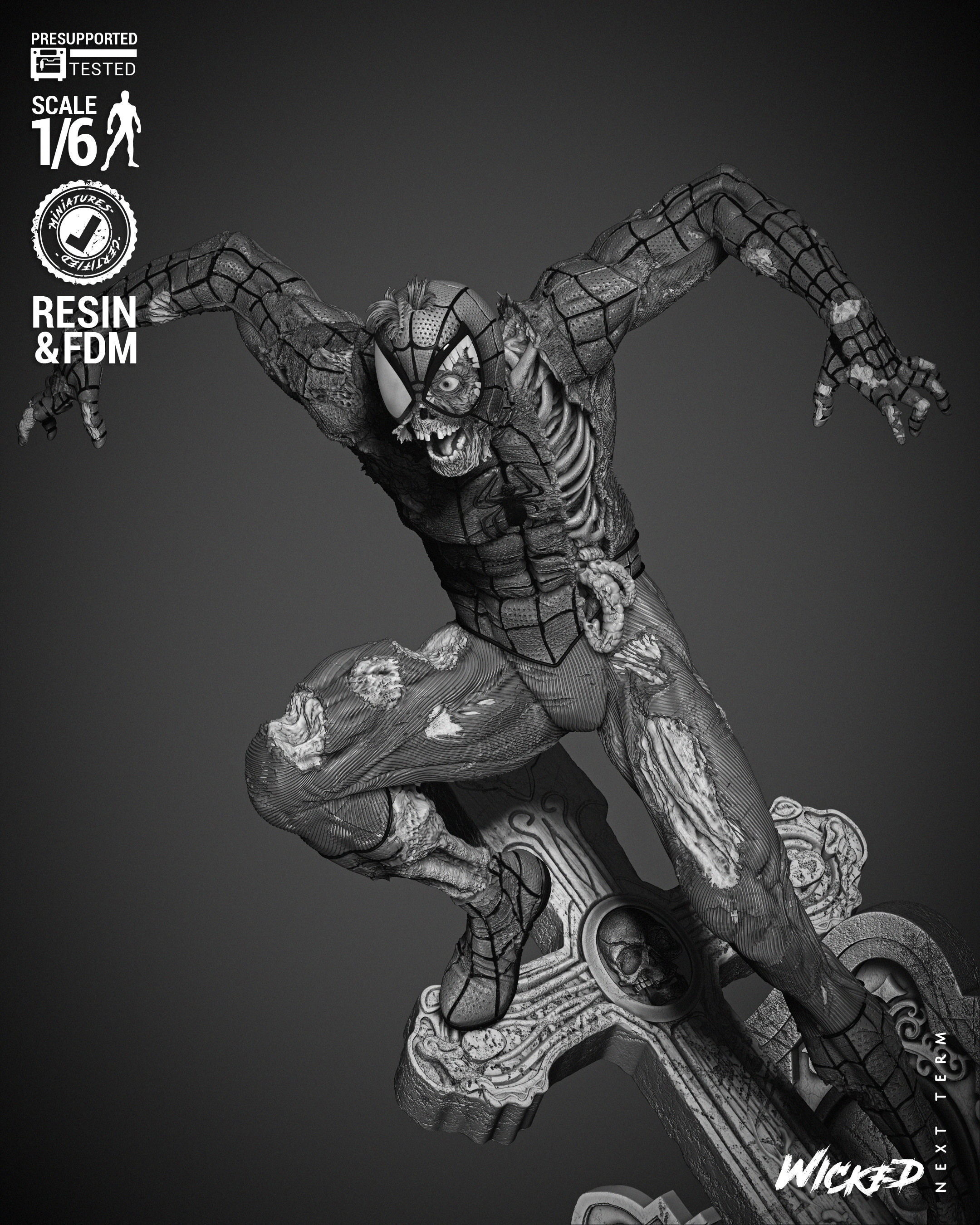 Wicked Marvel Spiderman Zombie Sculpture 3D print model_46