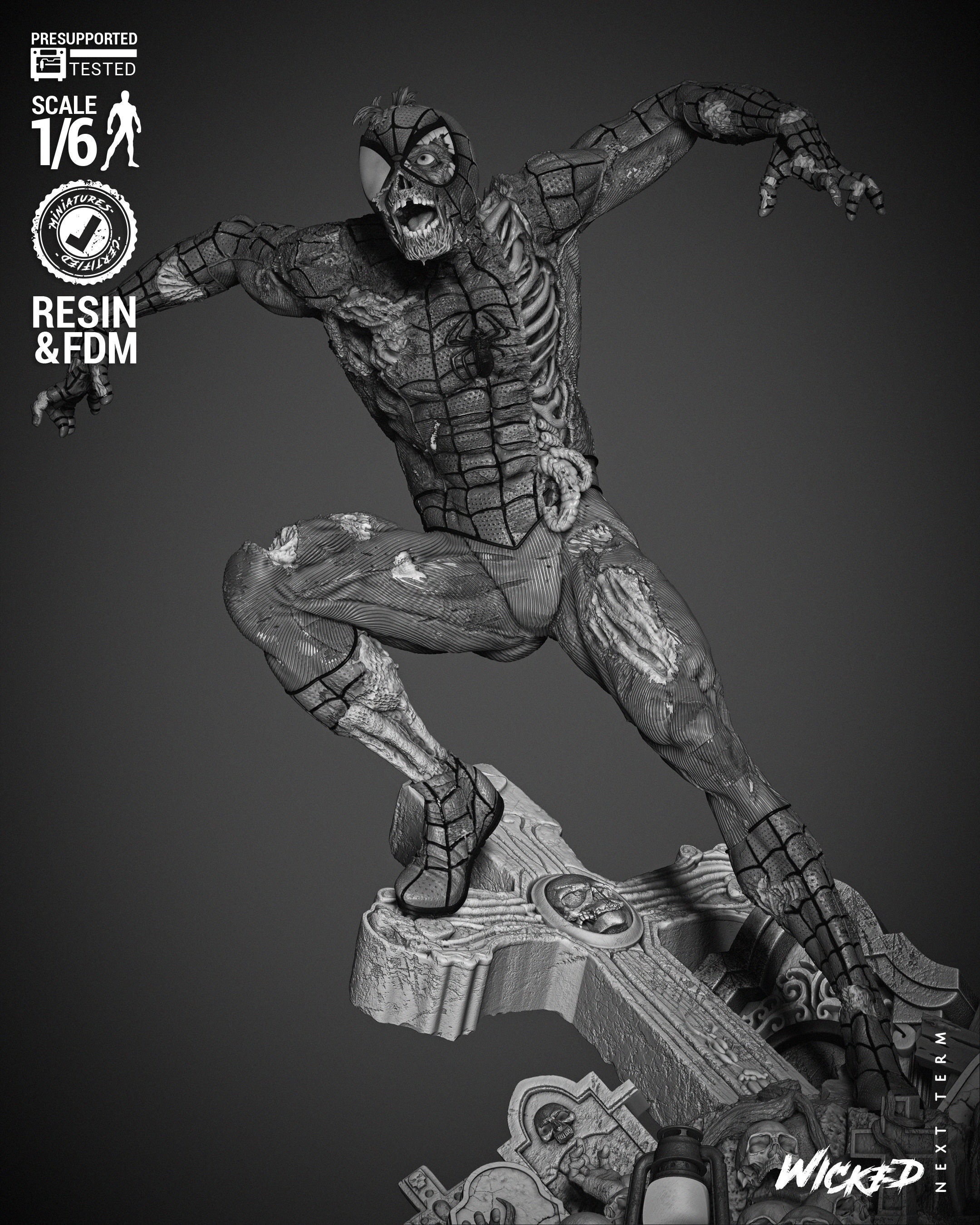 Wicked Marvel Spiderman Zombie Sculpture 3D print model_9