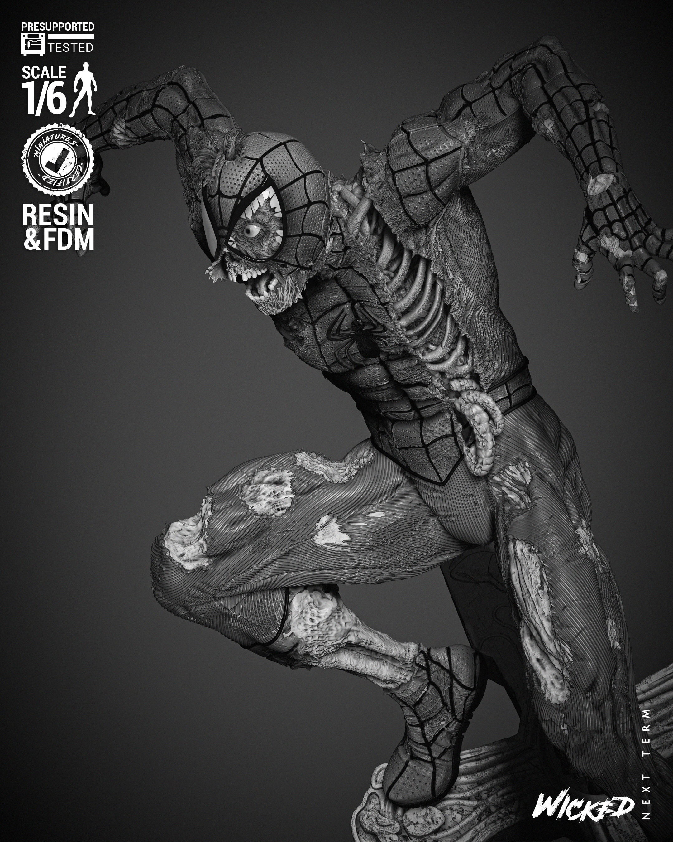Wicked Marvel Spiderman Zombie Sculpture 3D print model_4