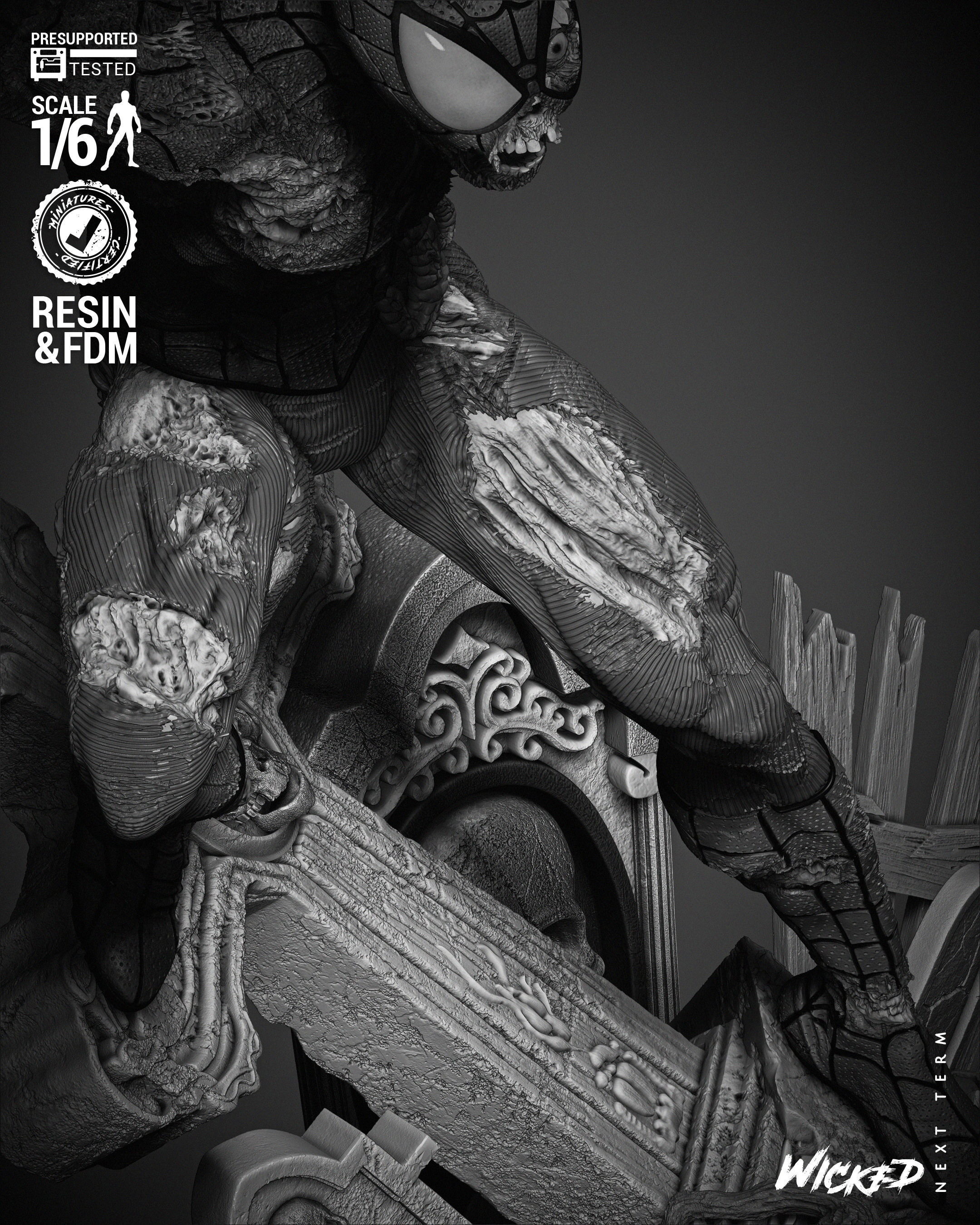 Wicked Marvel Spiderman Zombie Sculpture 3D print model_32