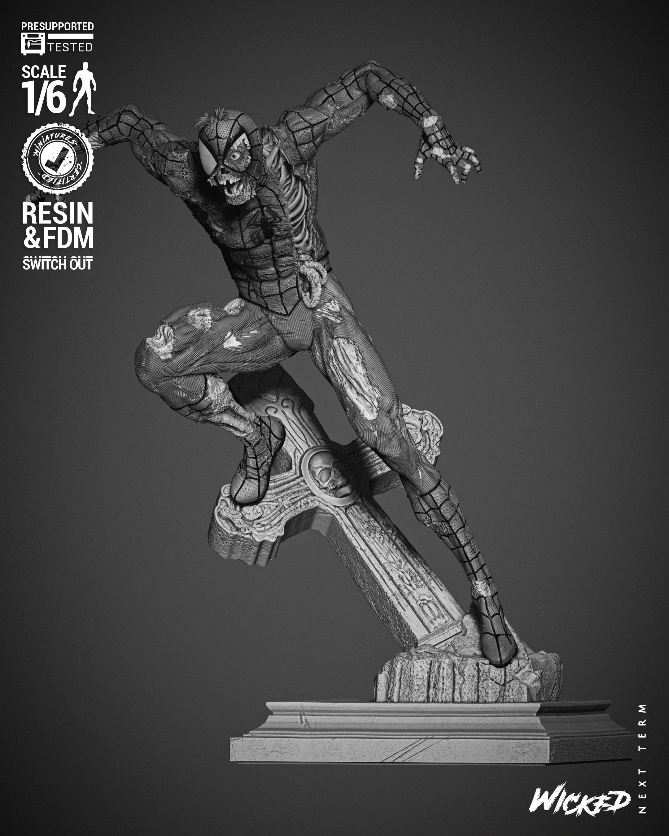 Wicked Marvel Spiderman Zombie Sculpture 3D print model_40
