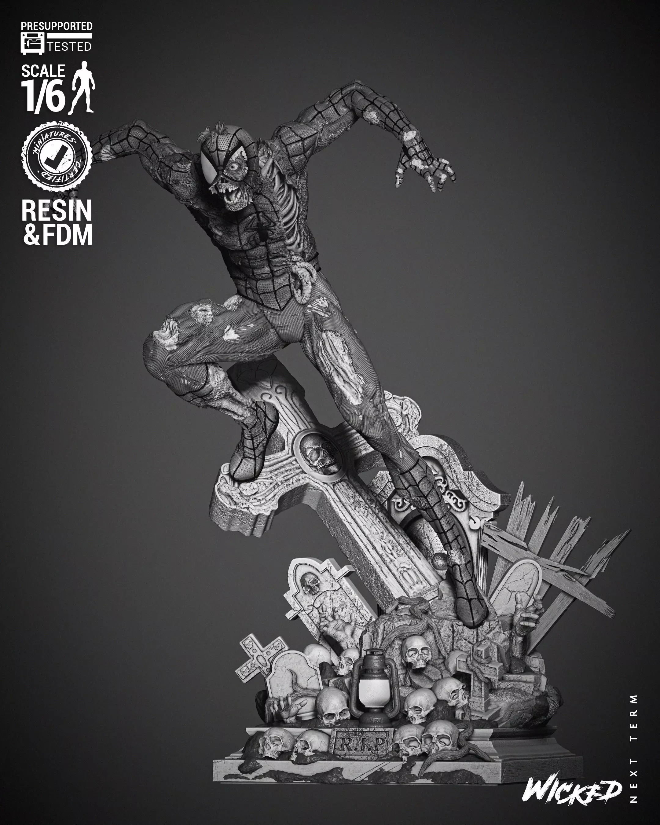 Wicked Marvel Spiderman Zombie Sculpture 3D print model_0