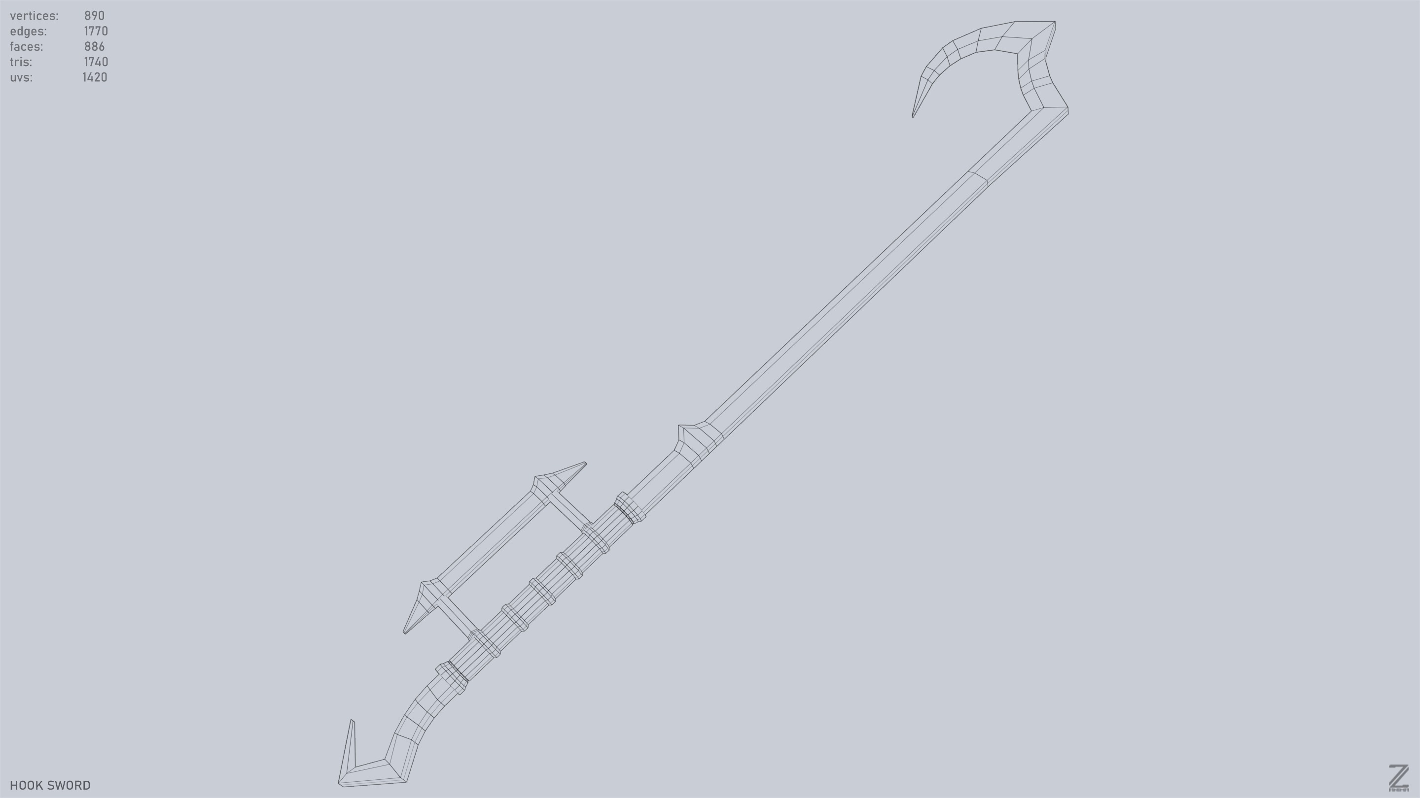 Hook sword Low-poly 3D model_15