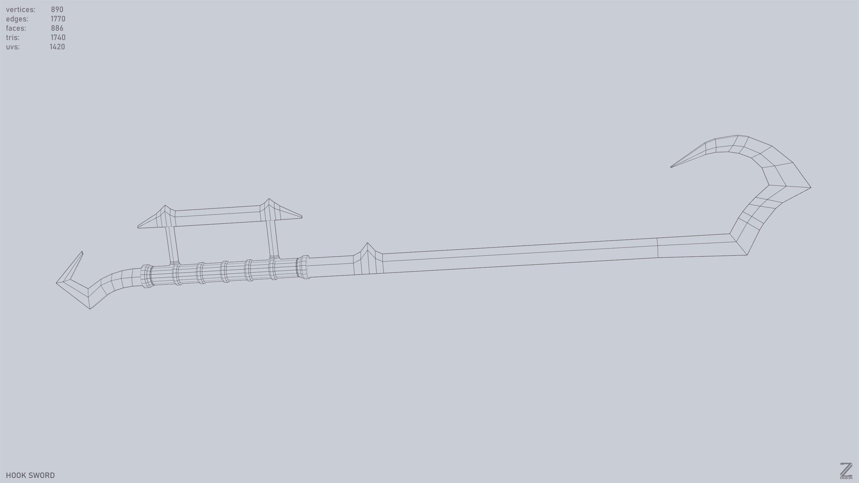 Hook sword Low-poly 3D model_11