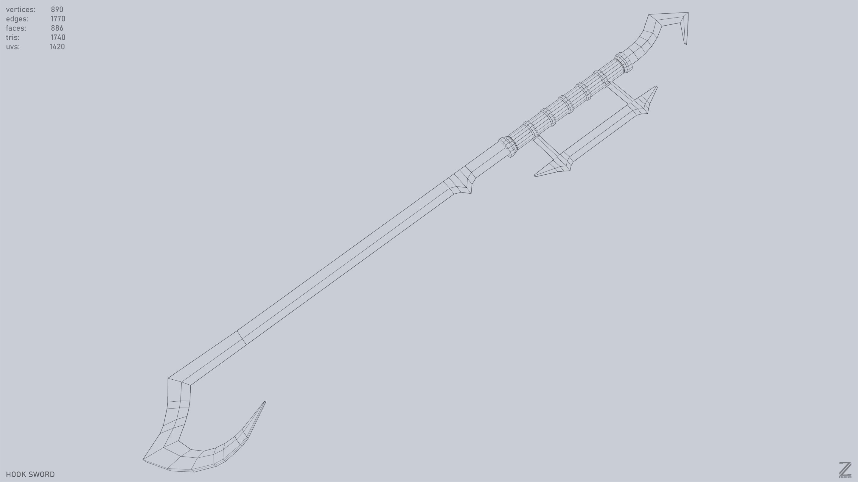 Hook sword Low-poly 3D model_14