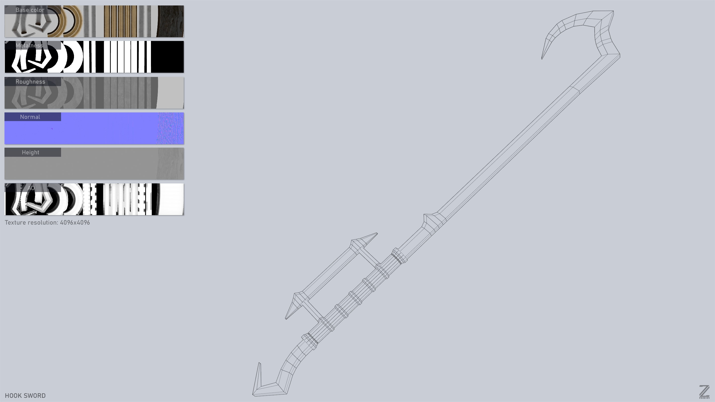 Hook sword Low-poly 3D model_3