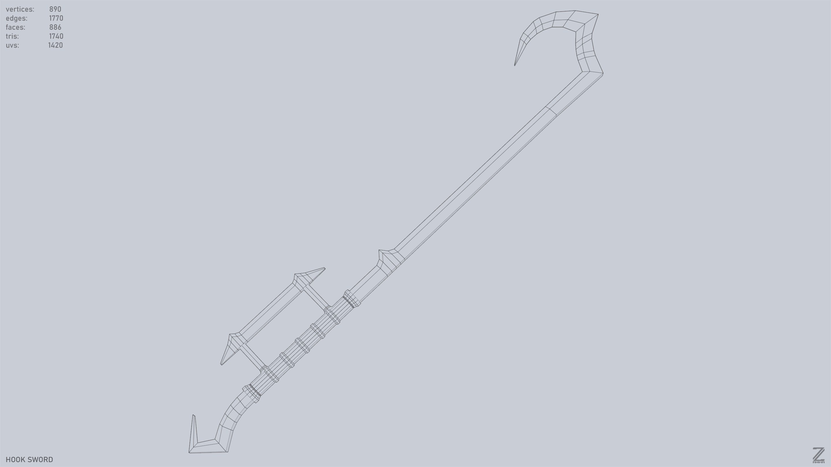 Hook sword Low-poly 3D model_12