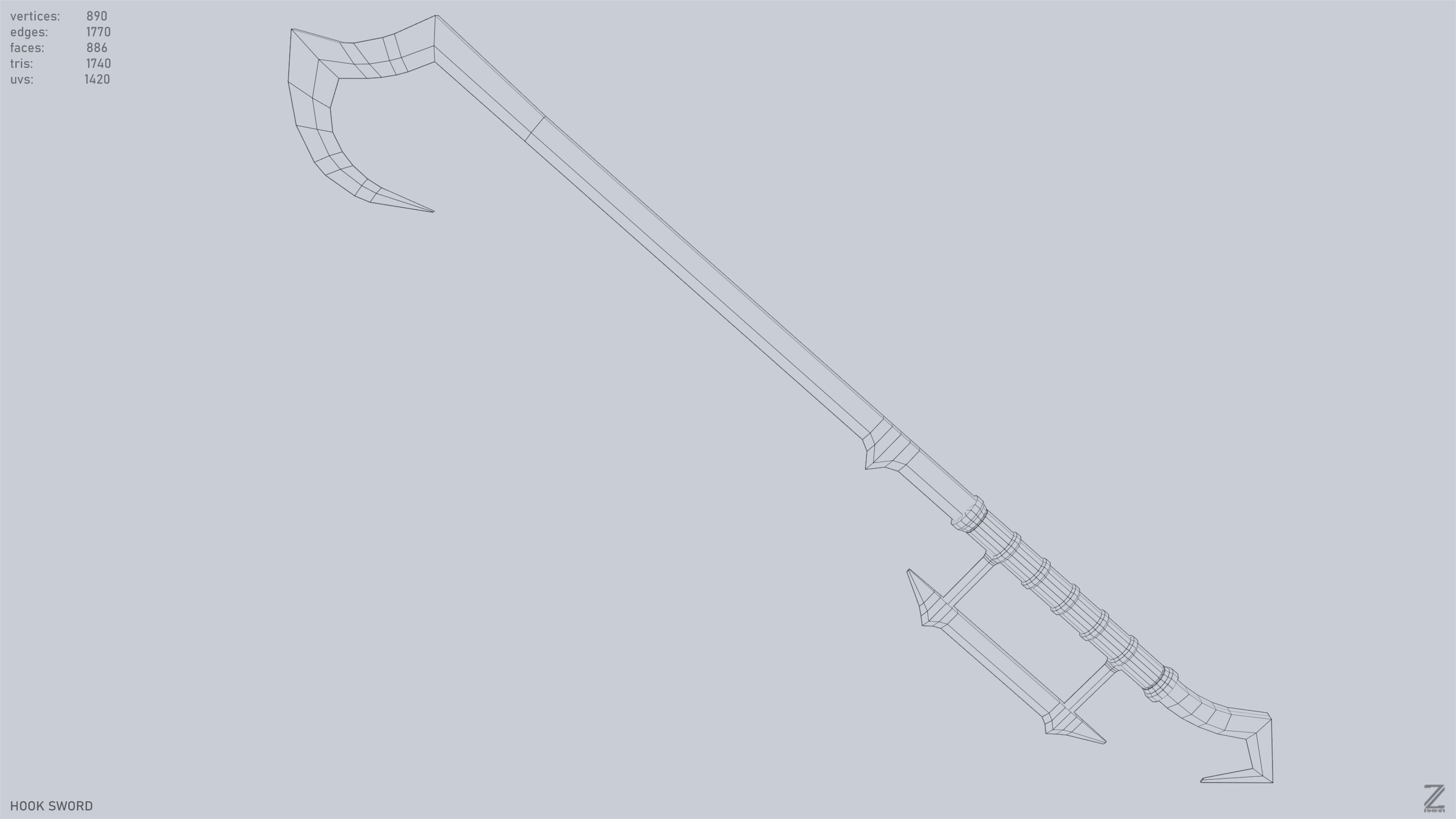 Hook sword Low-poly 3D model_10