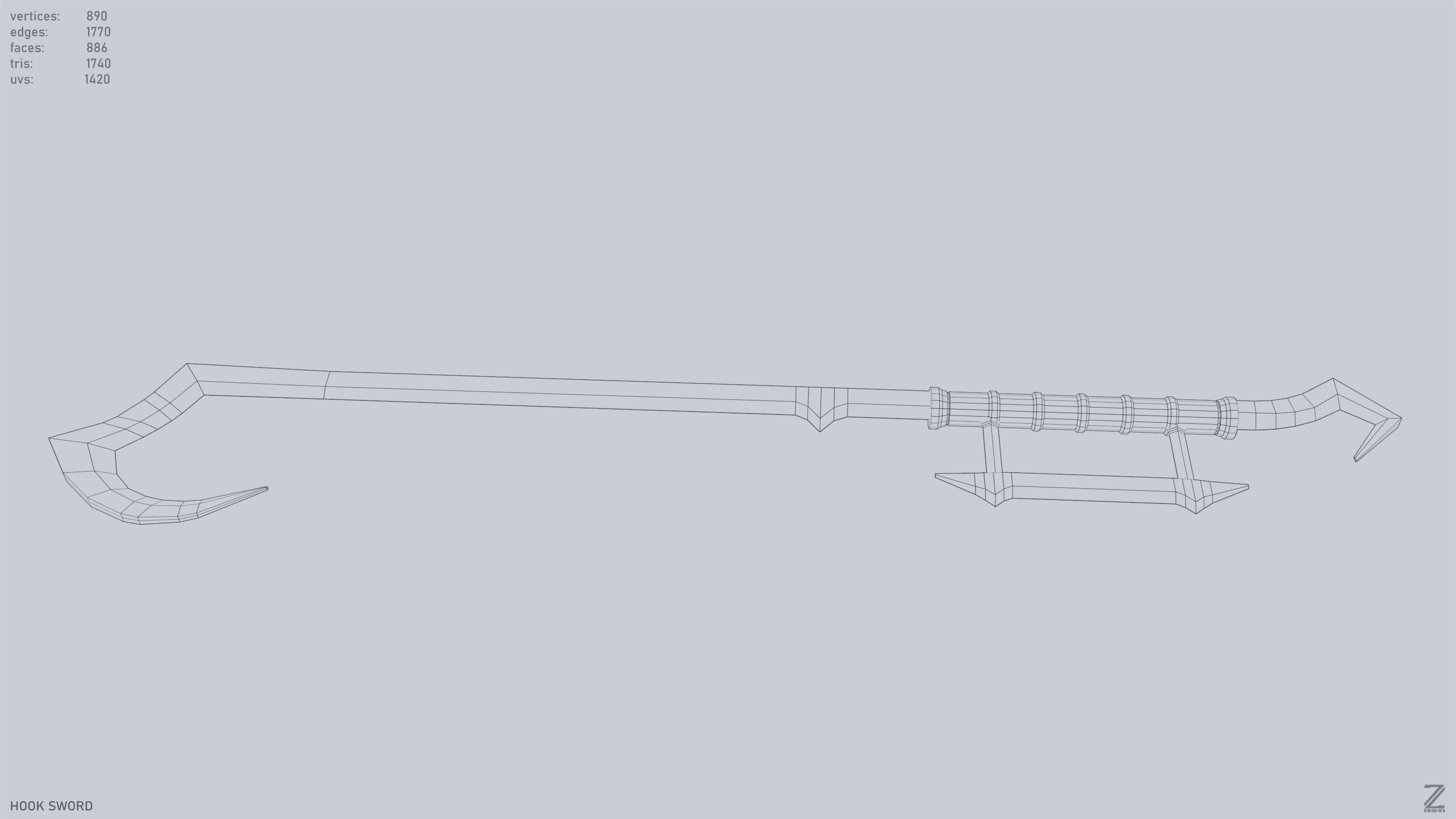 Hook sword Low-poly 3D model_13