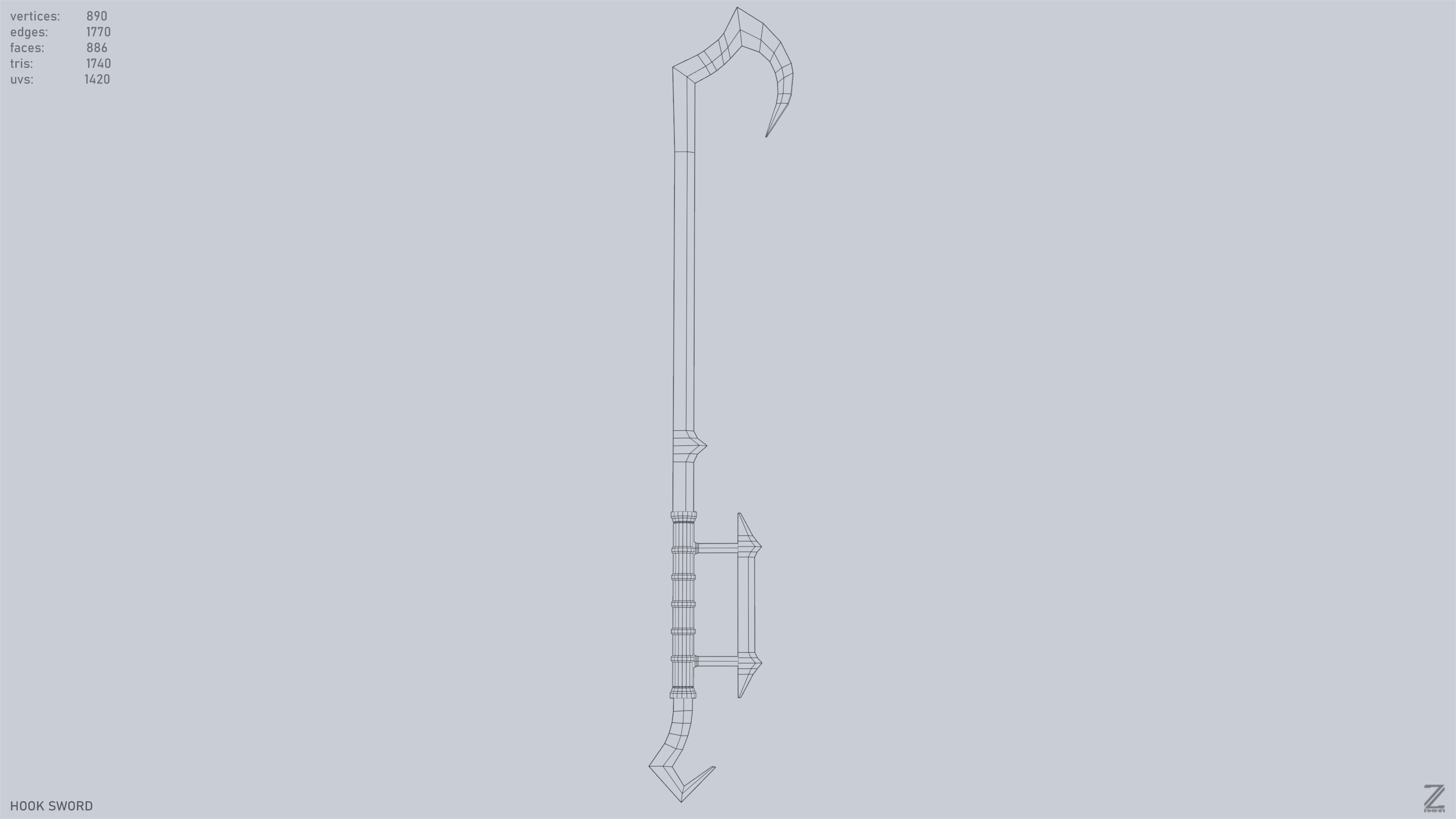 Hook sword Low-poly 3D model_9
