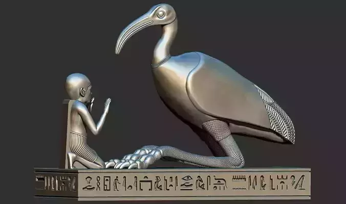 Statue of Thoth as Ibis with a Priest 3d printable model