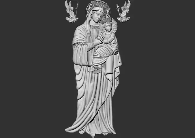 Virgin Mary and Baby Jesus 3D Relief printable model cnc