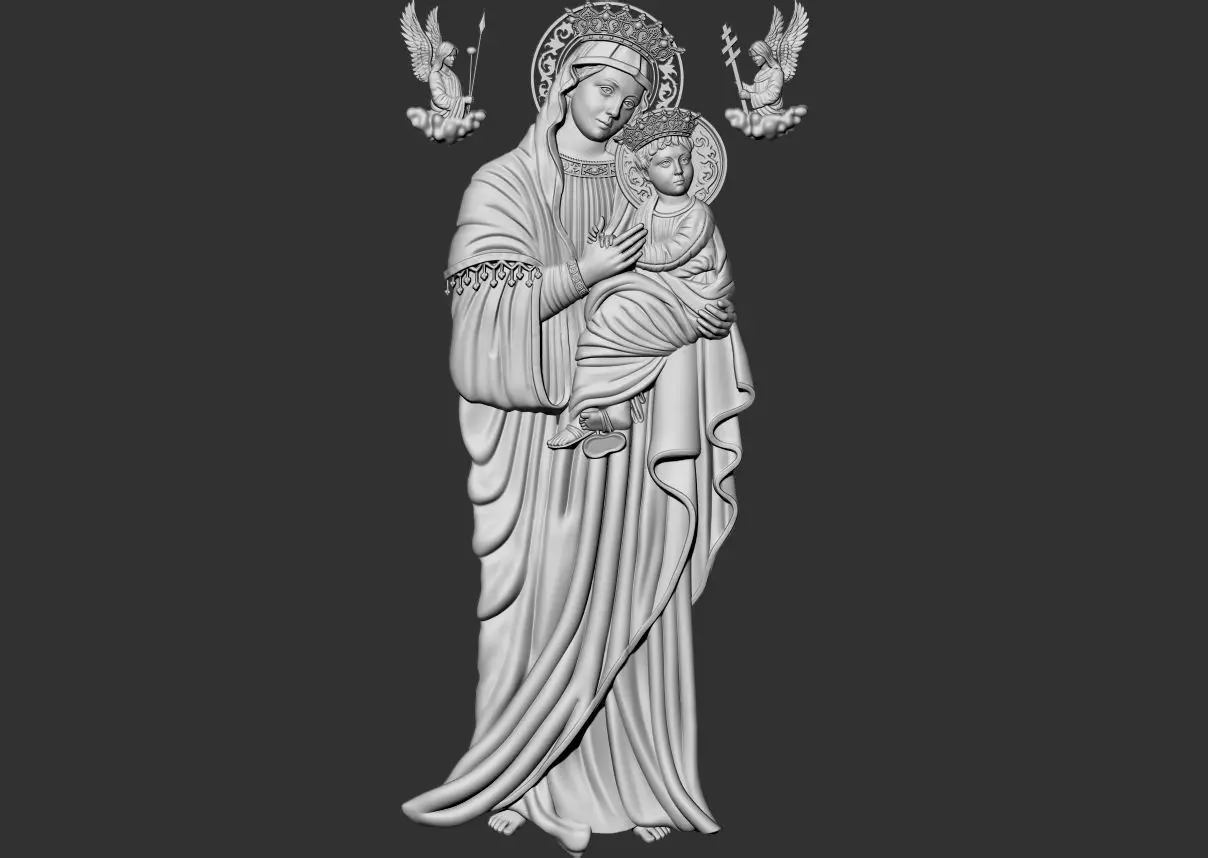 Virgin Mary and Baby Jesus 3D Relief printable model cnc 3D print model