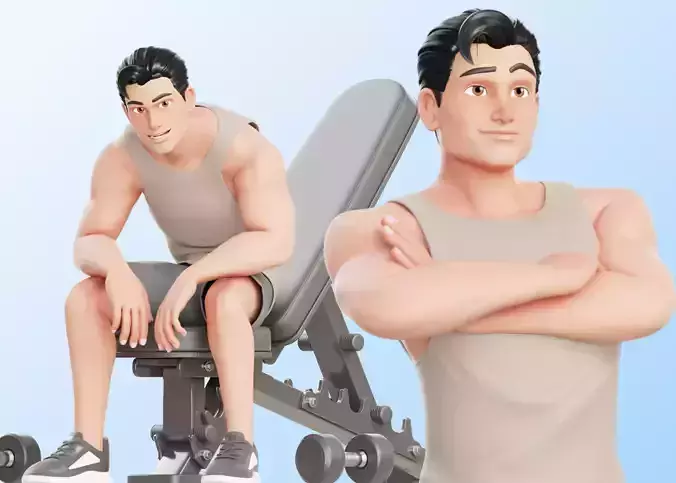 Cartoon Sports Gym Fitness Man  Low-poly 3D model