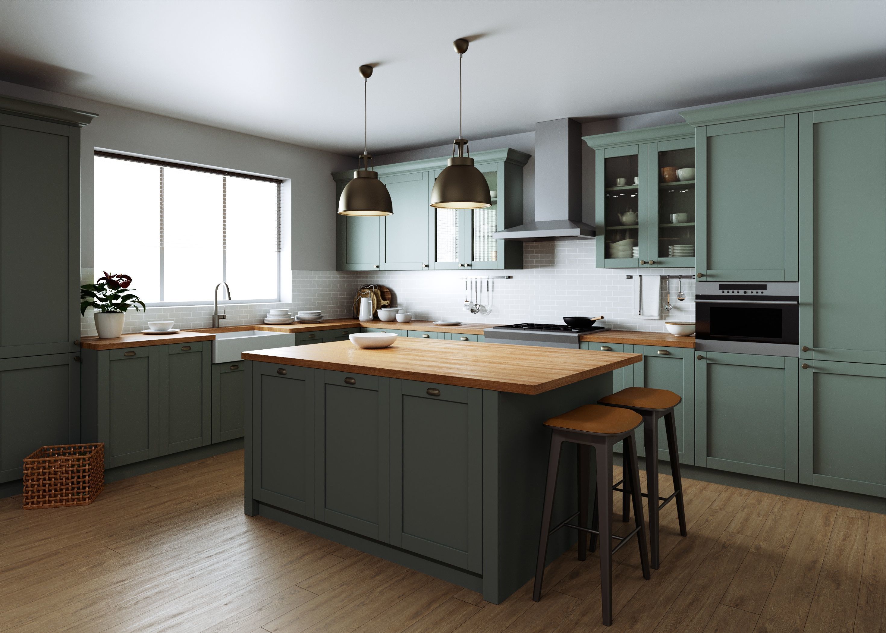 A kitchen with a classic L-shaped layout with a spacious island 3D model_4