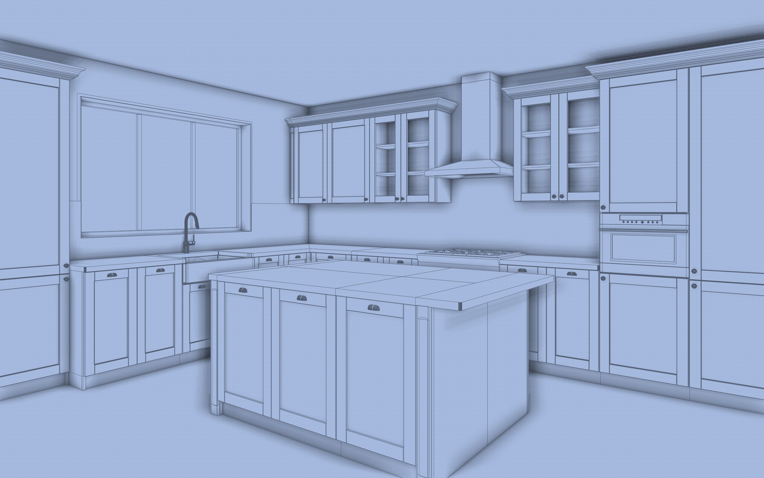 A kitchen with a classic L-shaped layout with a spacious island 3D model_10