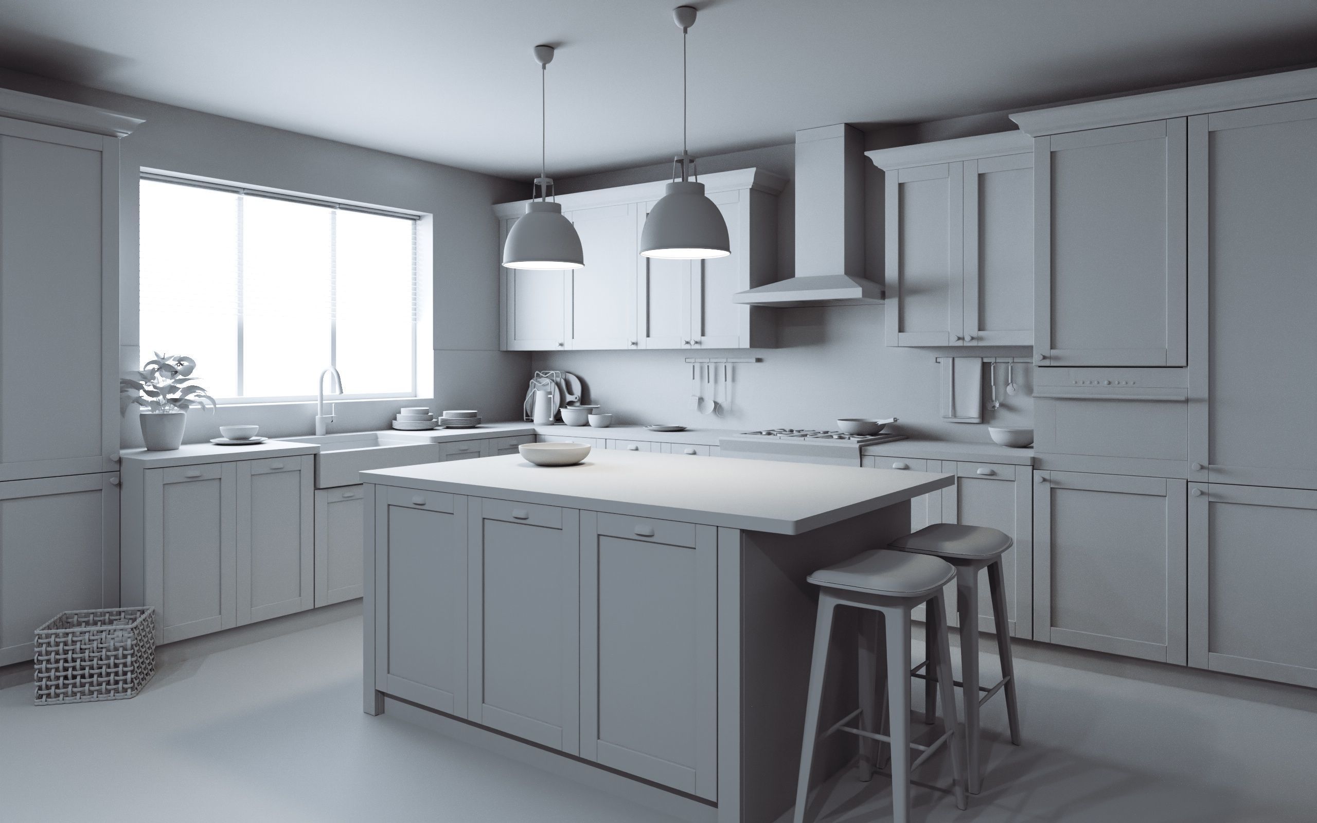 A kitchen with a classic L-shaped layout with a spacious island 3D model_8