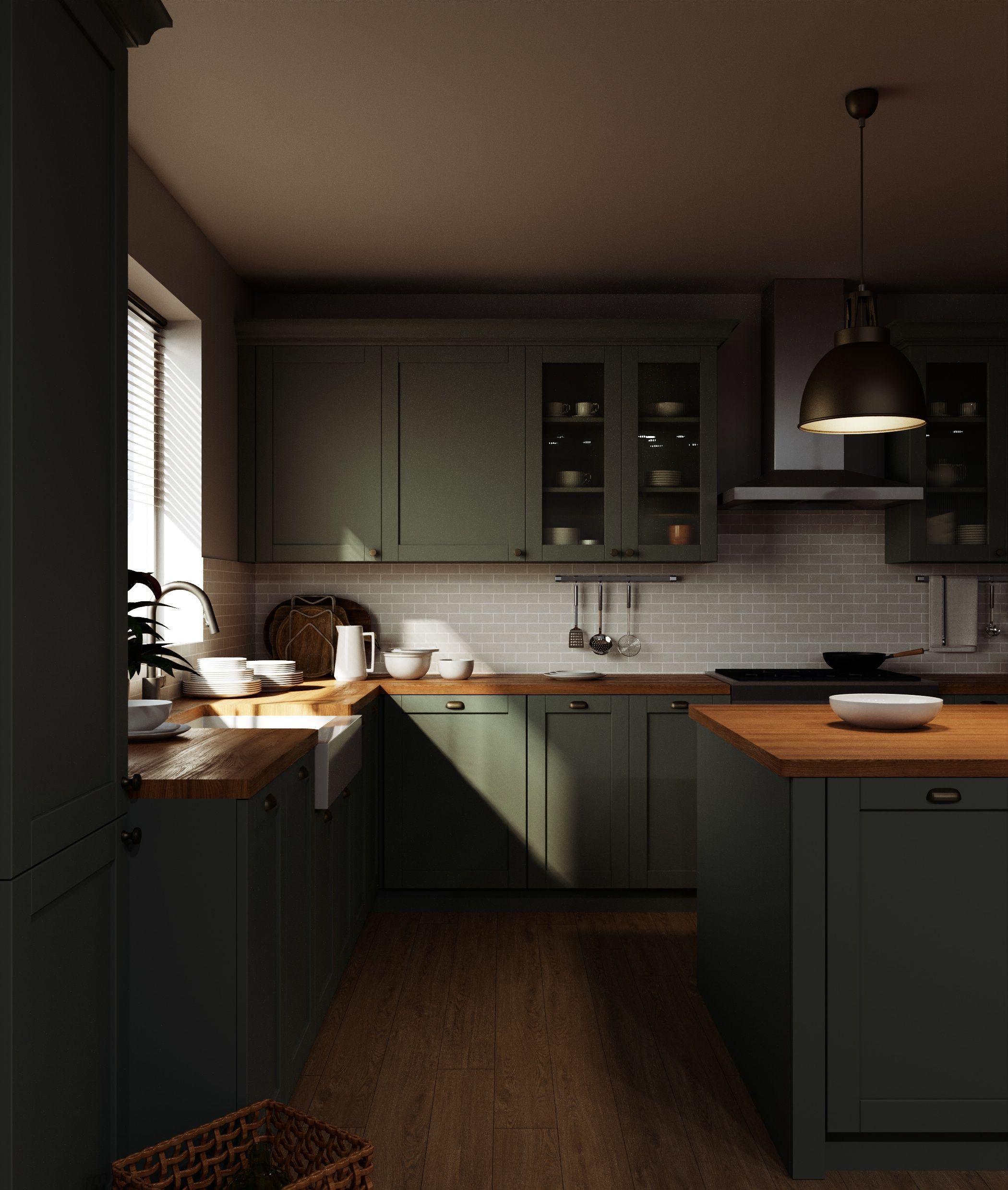 A kitchen with a classic L-shaped layout with a spacious island 3D model_5