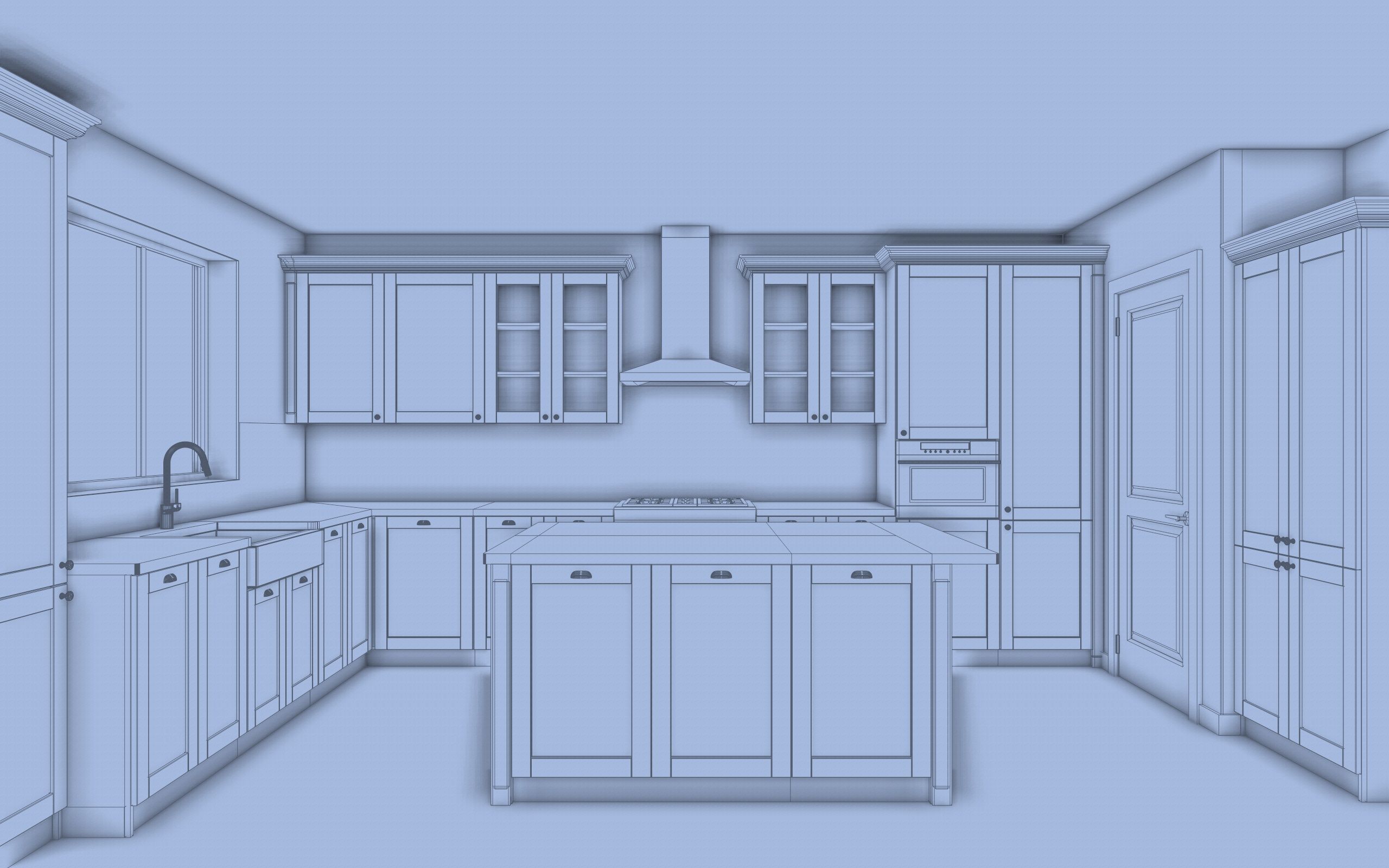 A kitchen with a classic L-shaped layout with a spacious island 3D model_9