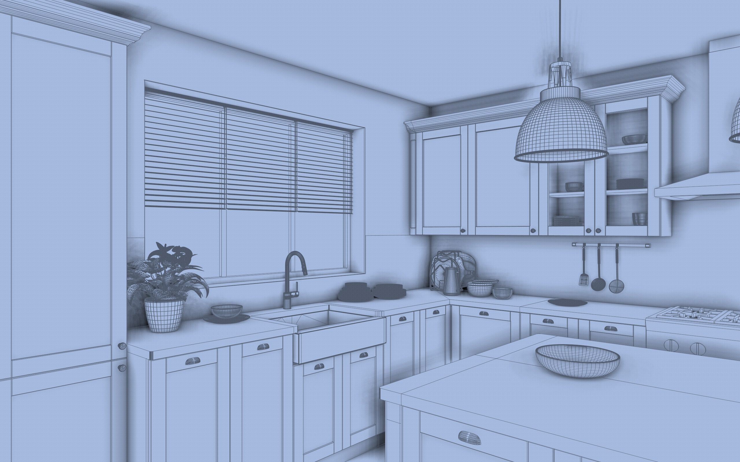 A kitchen with a classic L-shaped layout with a spacious island 3D model_2