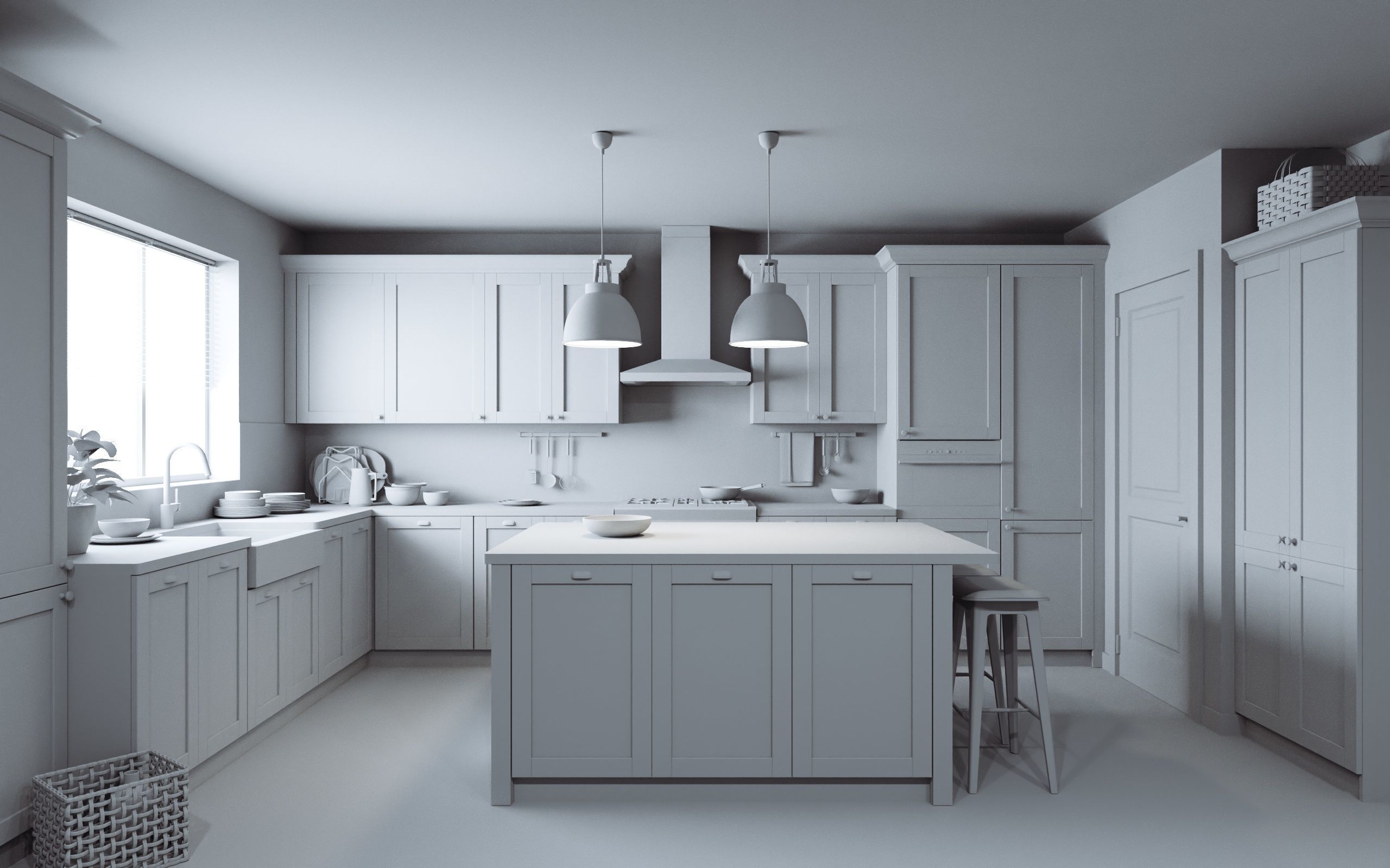 A kitchen with a classic L-shaped layout with a spacious island 3D model_7