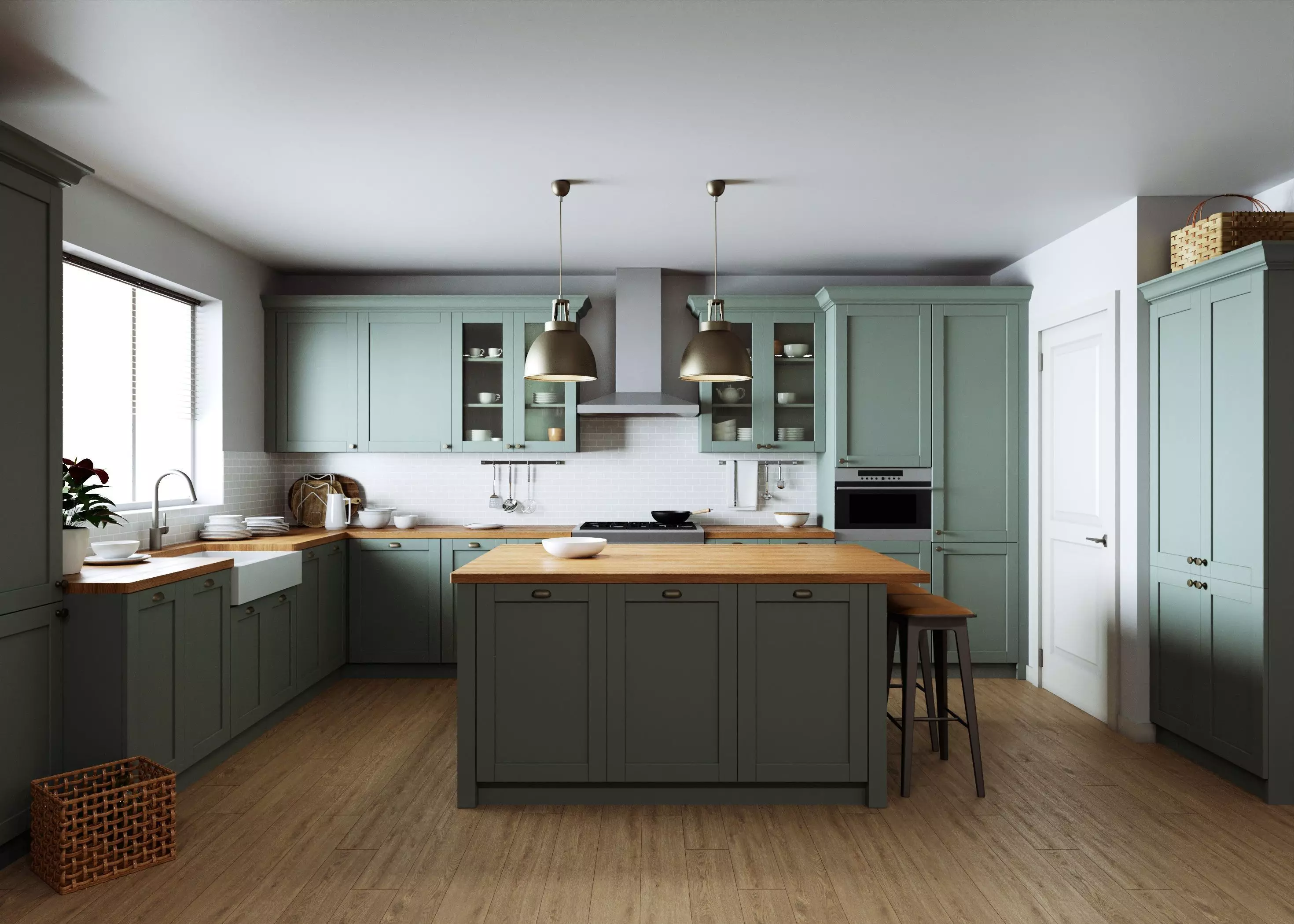 A kitchen with a classic L-shaped layout with a spacious island 3D model_0