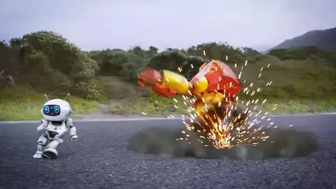 Robot Chasing VFX Scene Low-poly 3D model