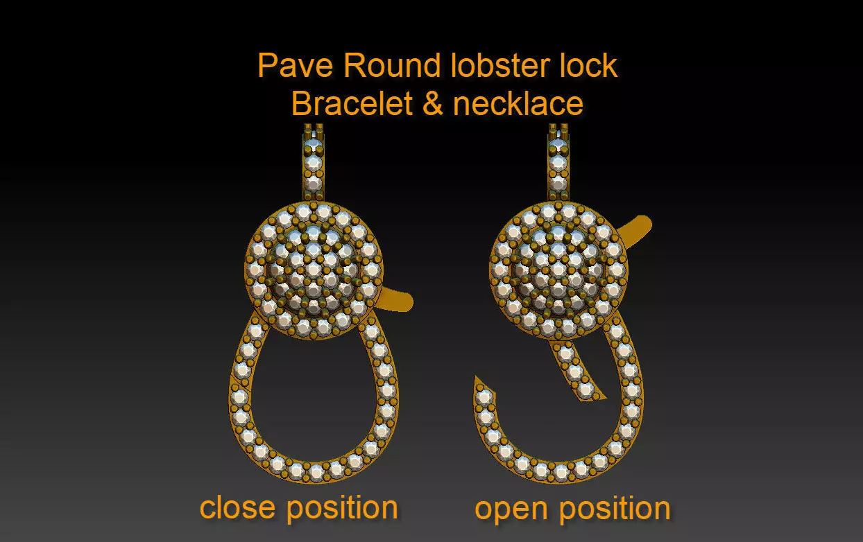 pave spring lock lobster clasp 3D print model_0