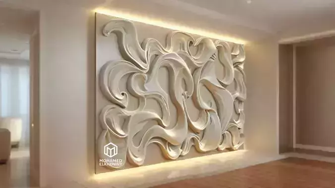 modern panel wall decor set wall relief mural CNC 94  3D model
