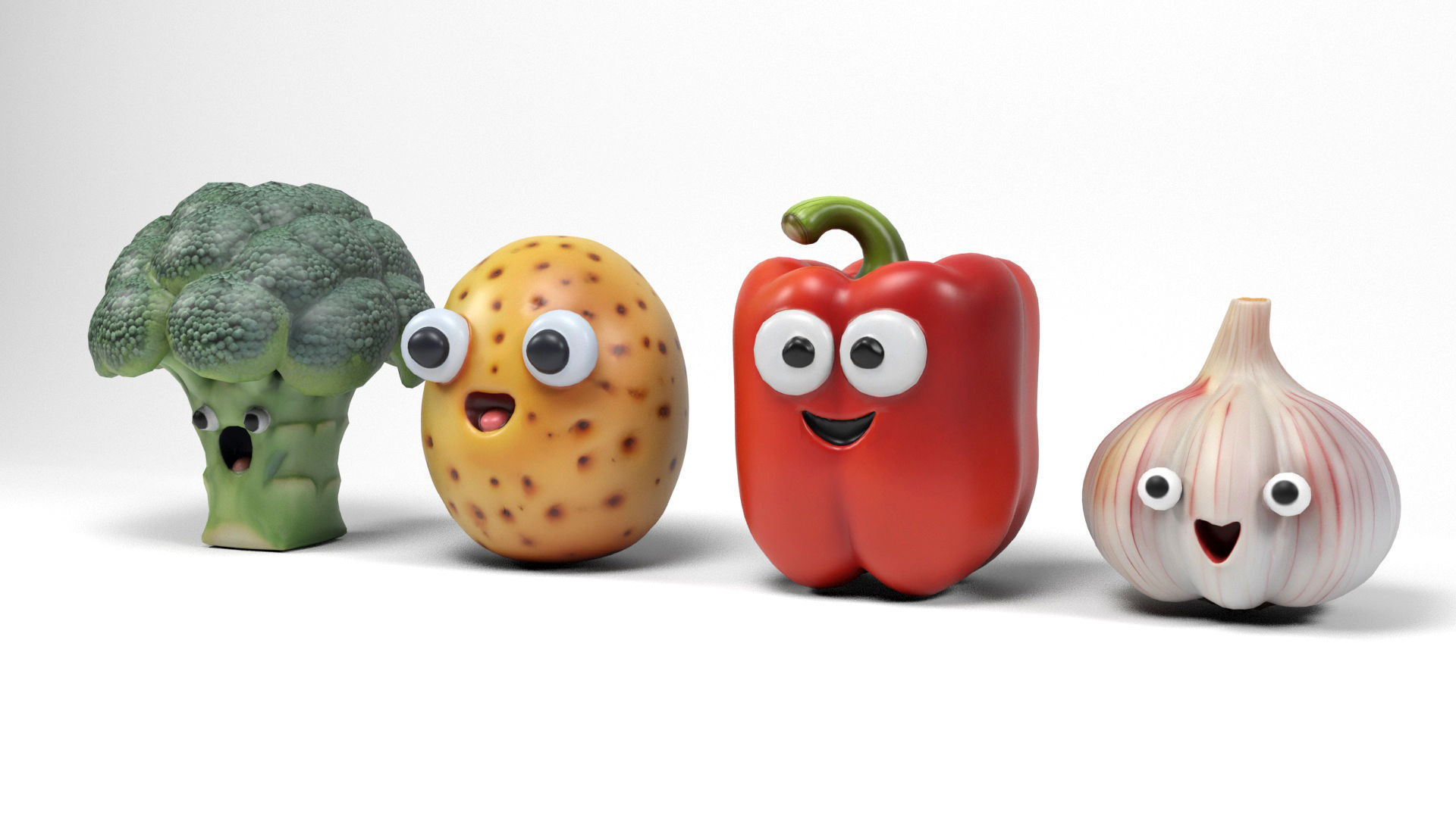 Vegetables characters 2 Low-poly 3D model_1