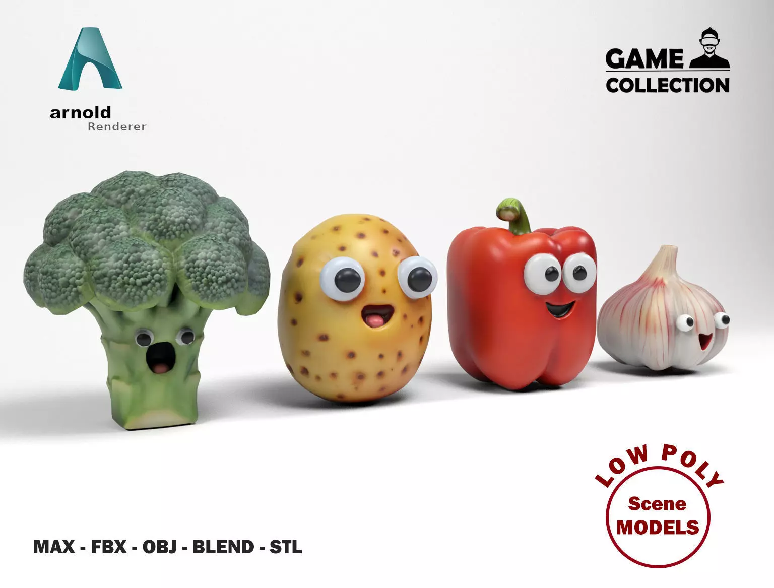 Vegetables characters 2 Low-poly 3D model_0