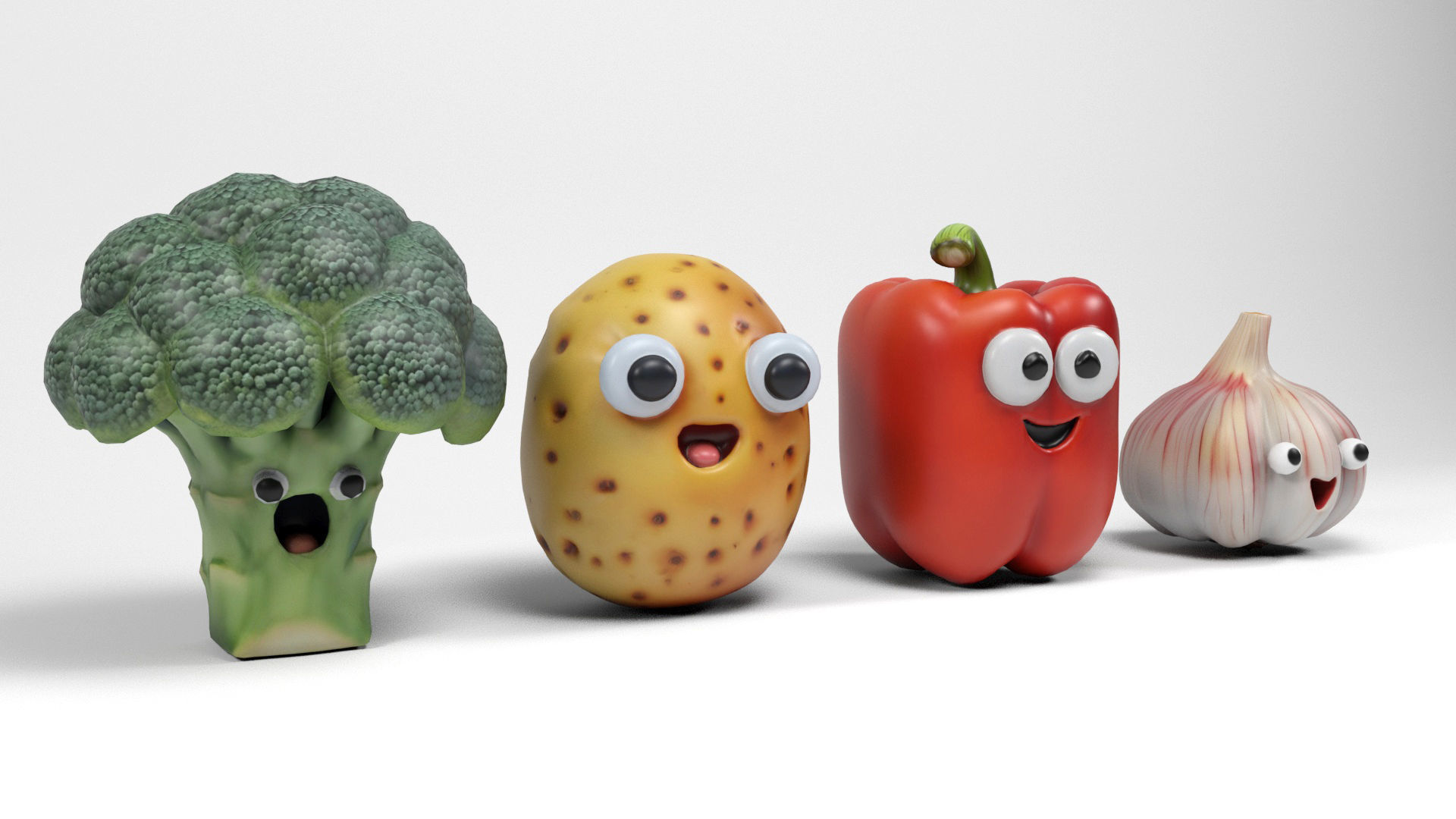 Vegetables characters 2 Low-poly 3D model_2