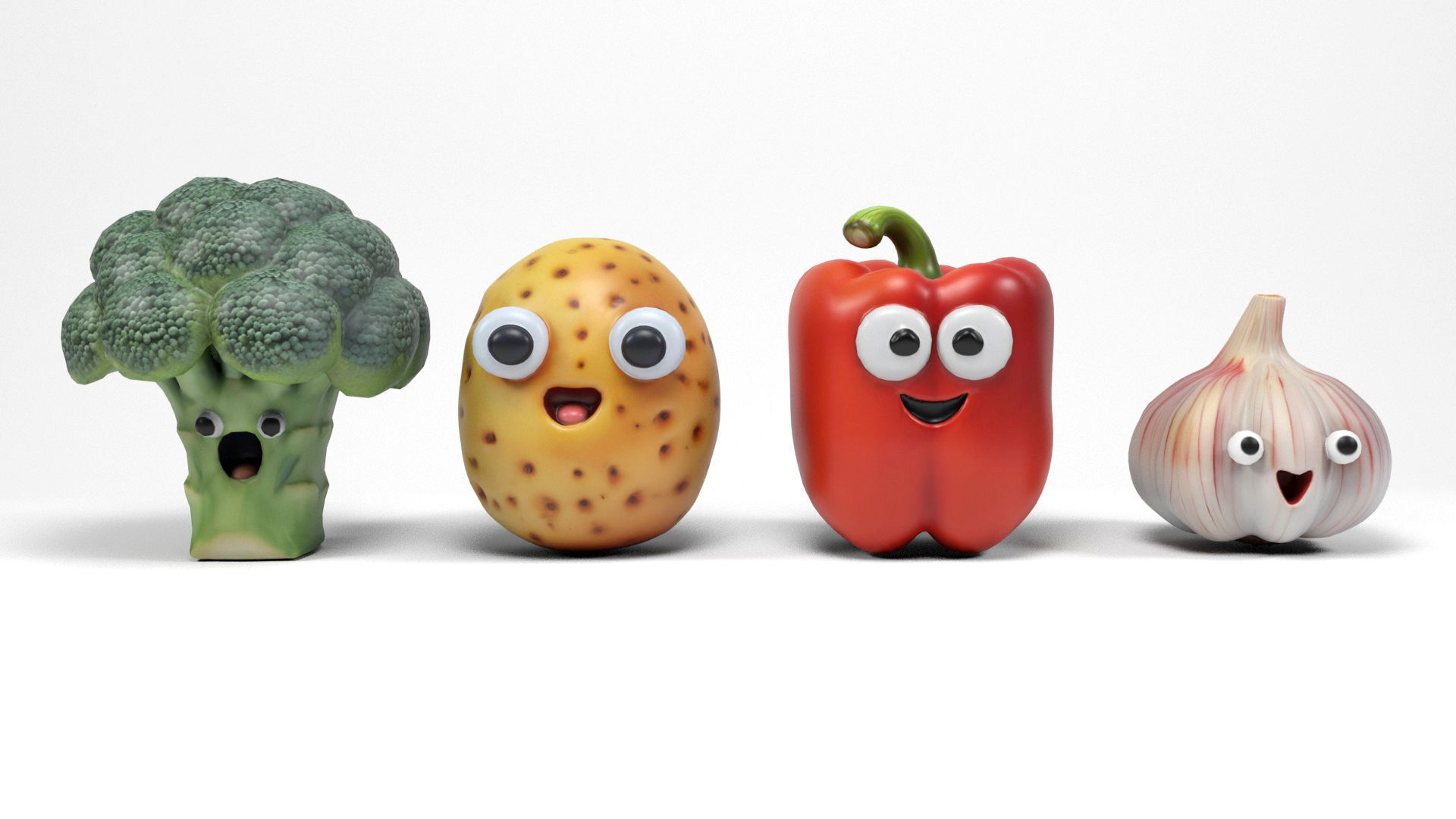 Vegetables characters 2 Low-poly 3D model_3