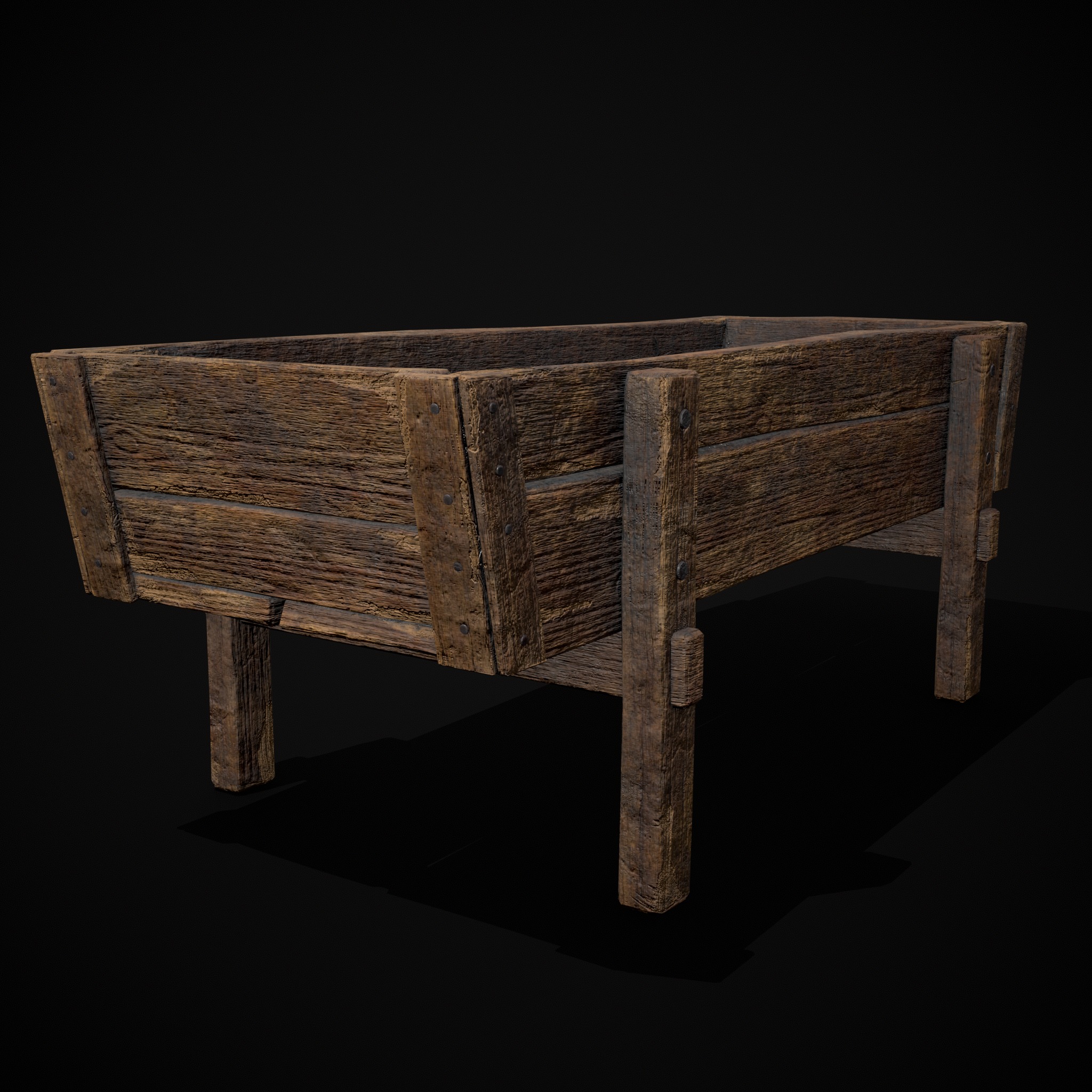 Wooden Trough Low-poly 3D model_9