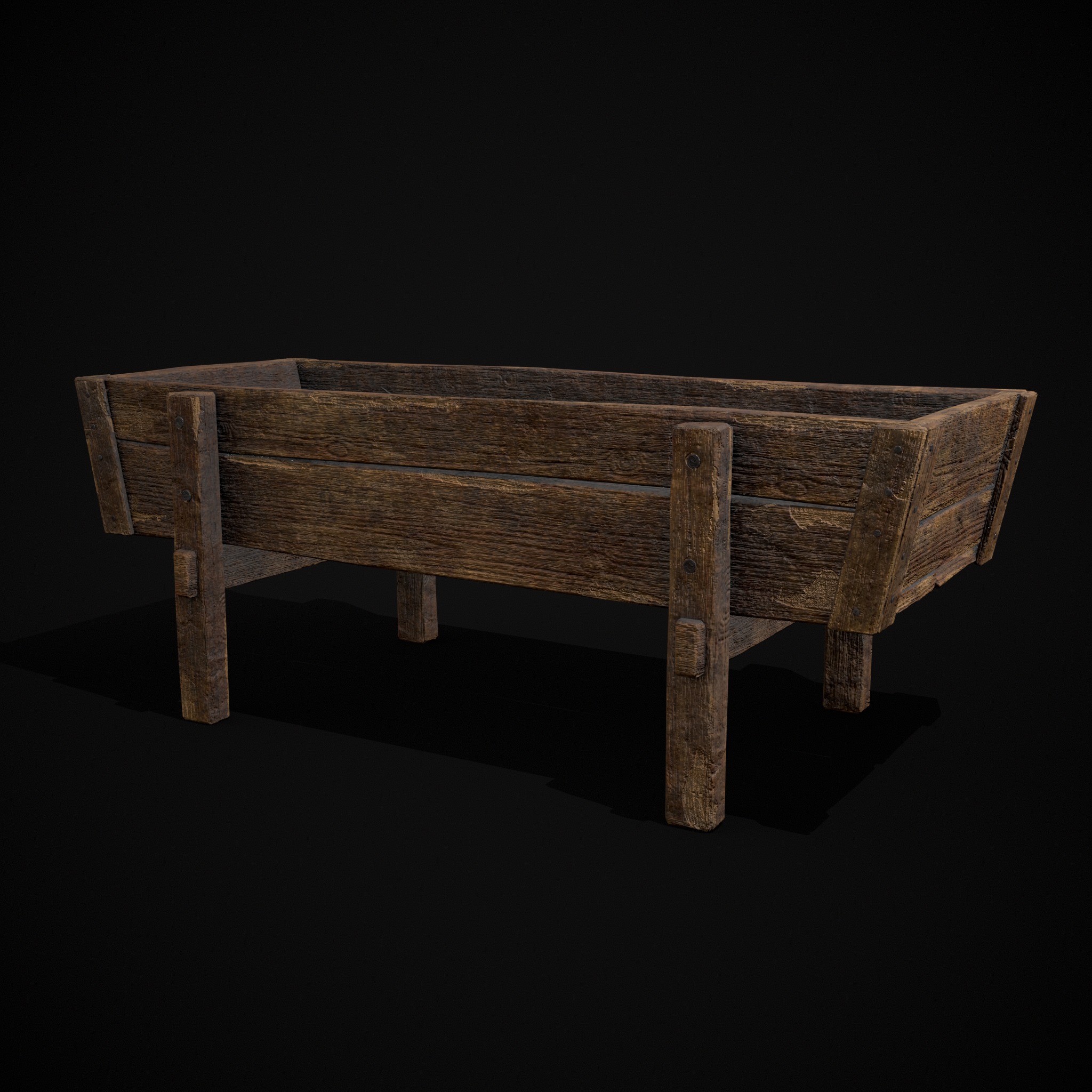 Wooden Trough Low-poly 3D model_19