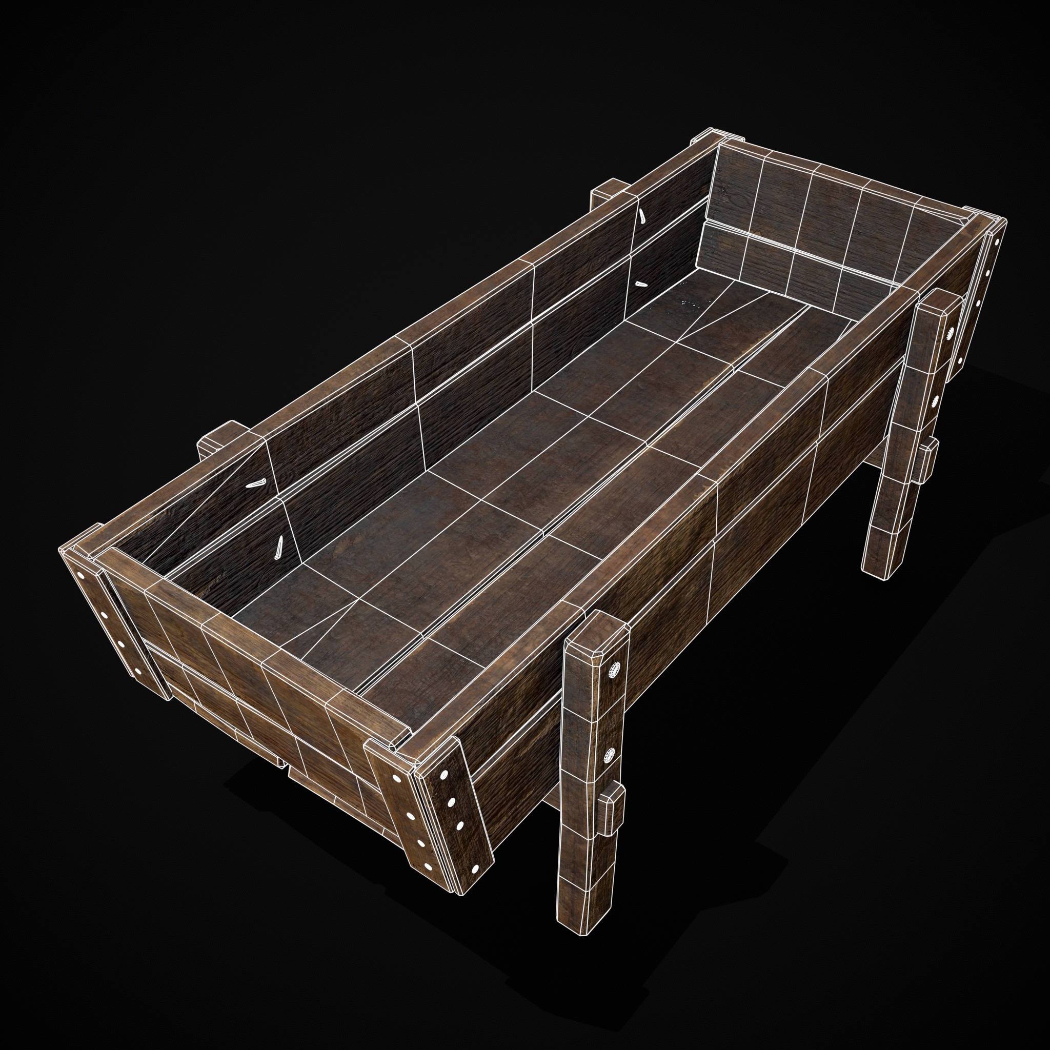 Wooden Trough Low-poly 3D model_12