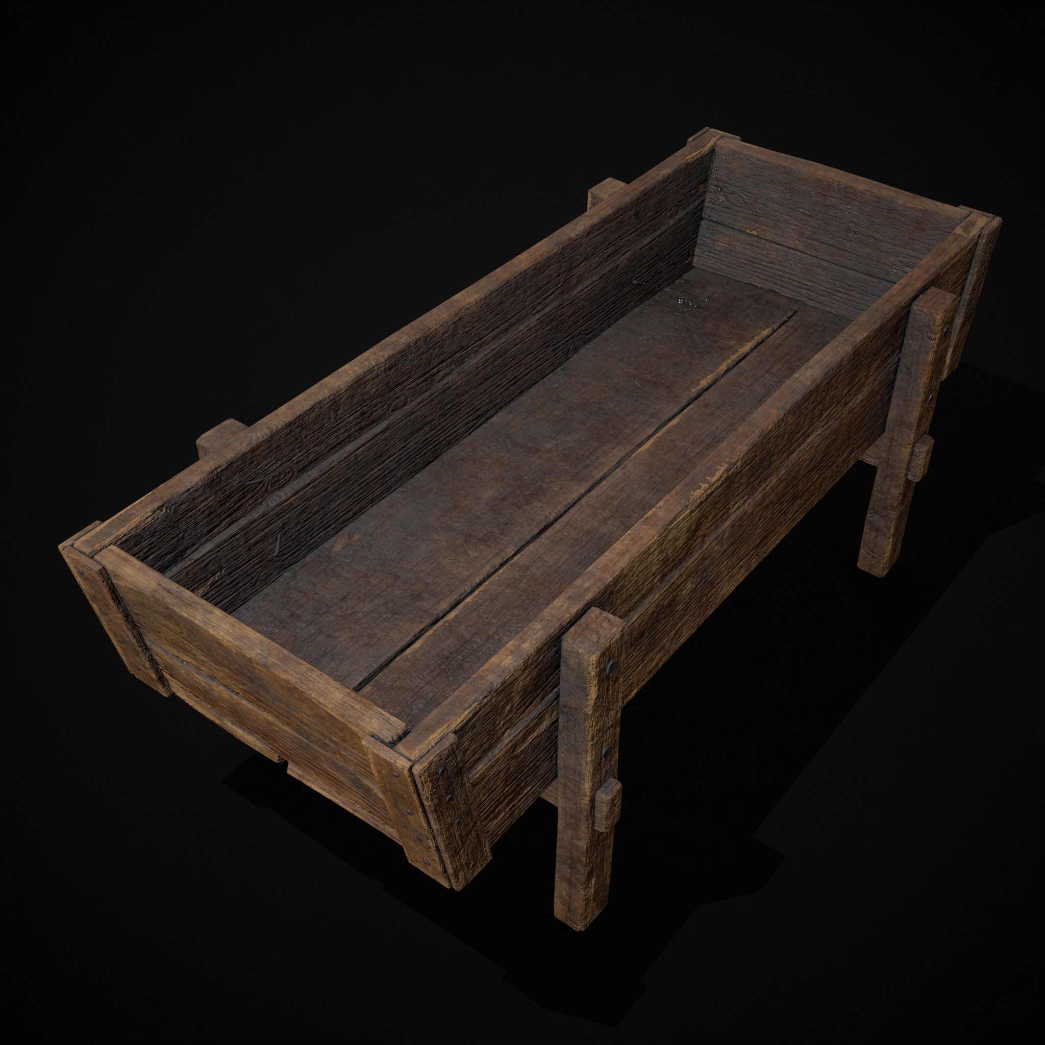 Wooden Trough Low-poly 3D model_11