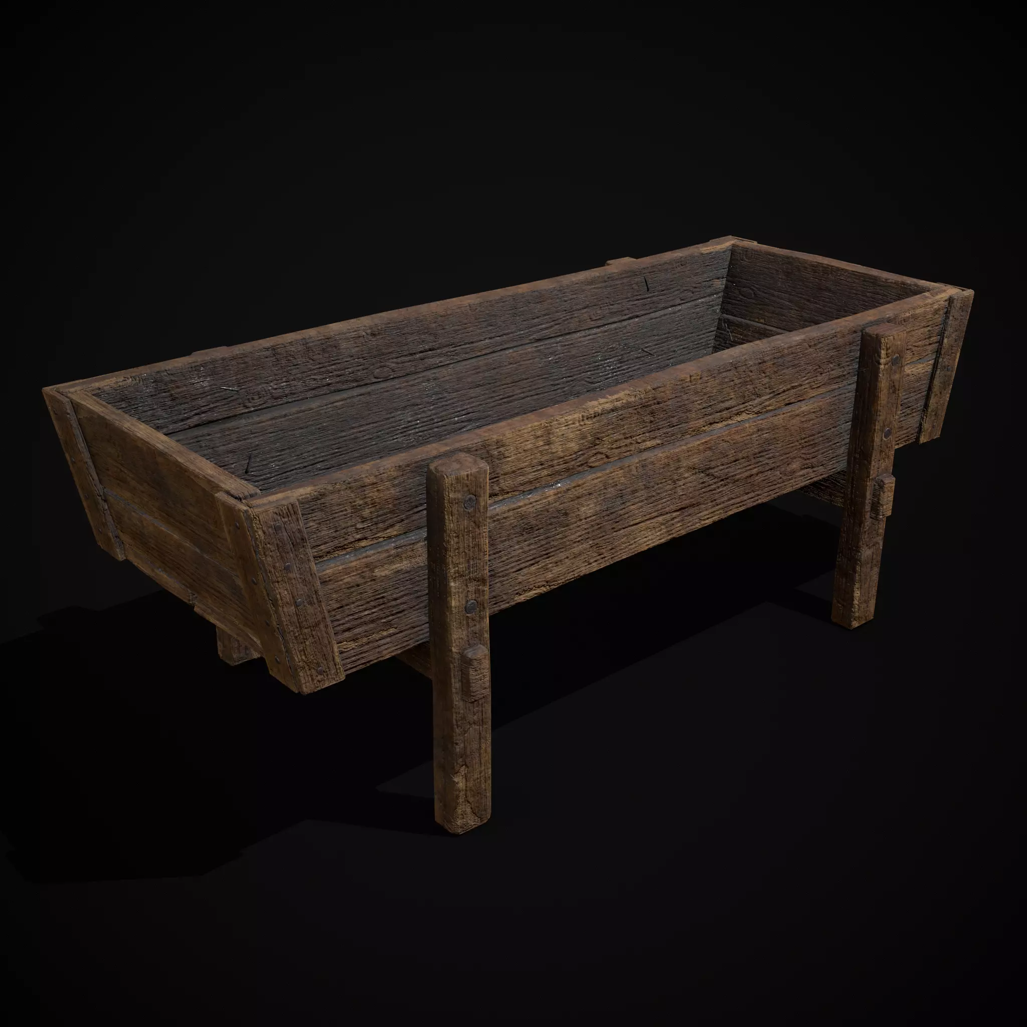 Wooden Trough Low-poly 3D model_0