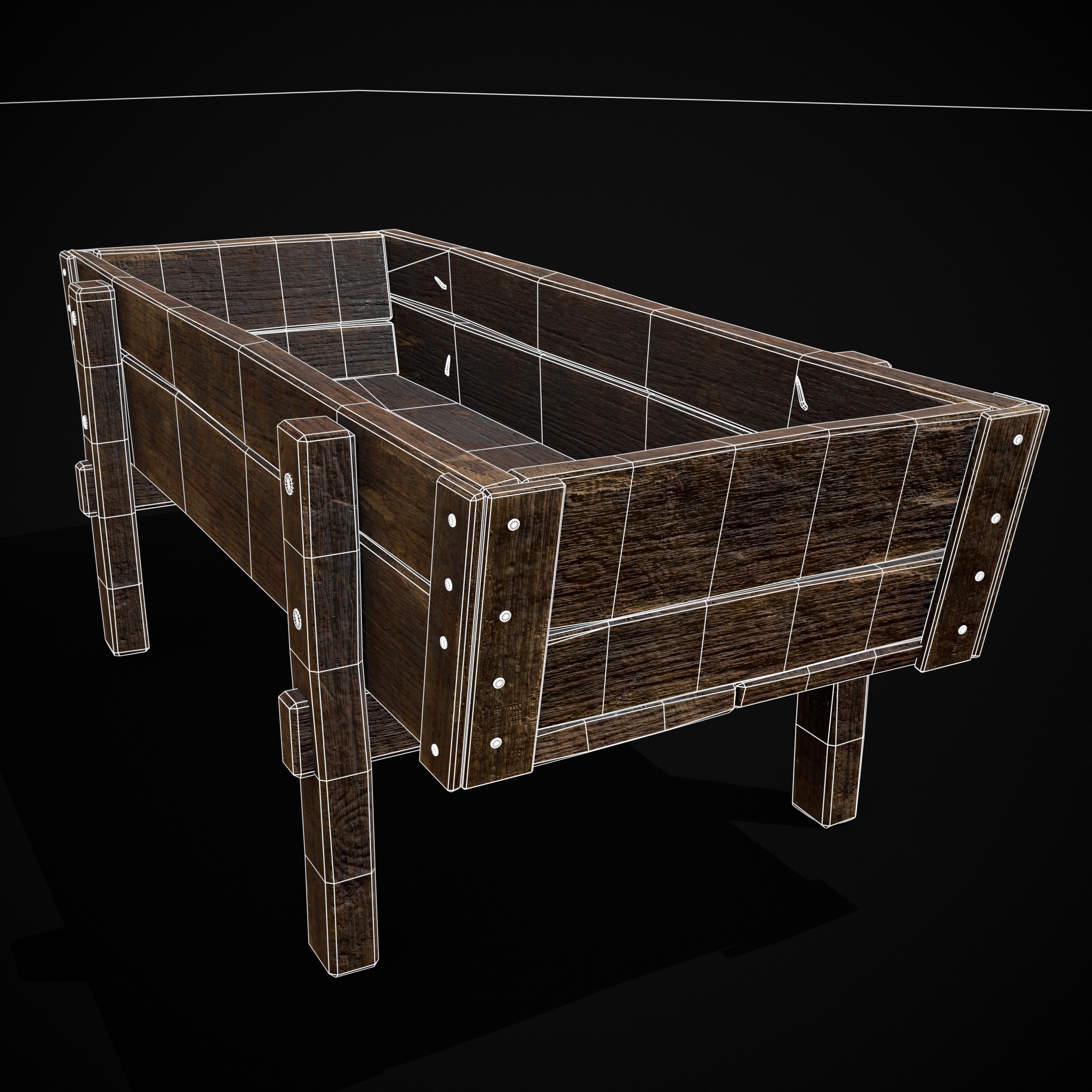 Wooden Trough Low-poly 3D model_6