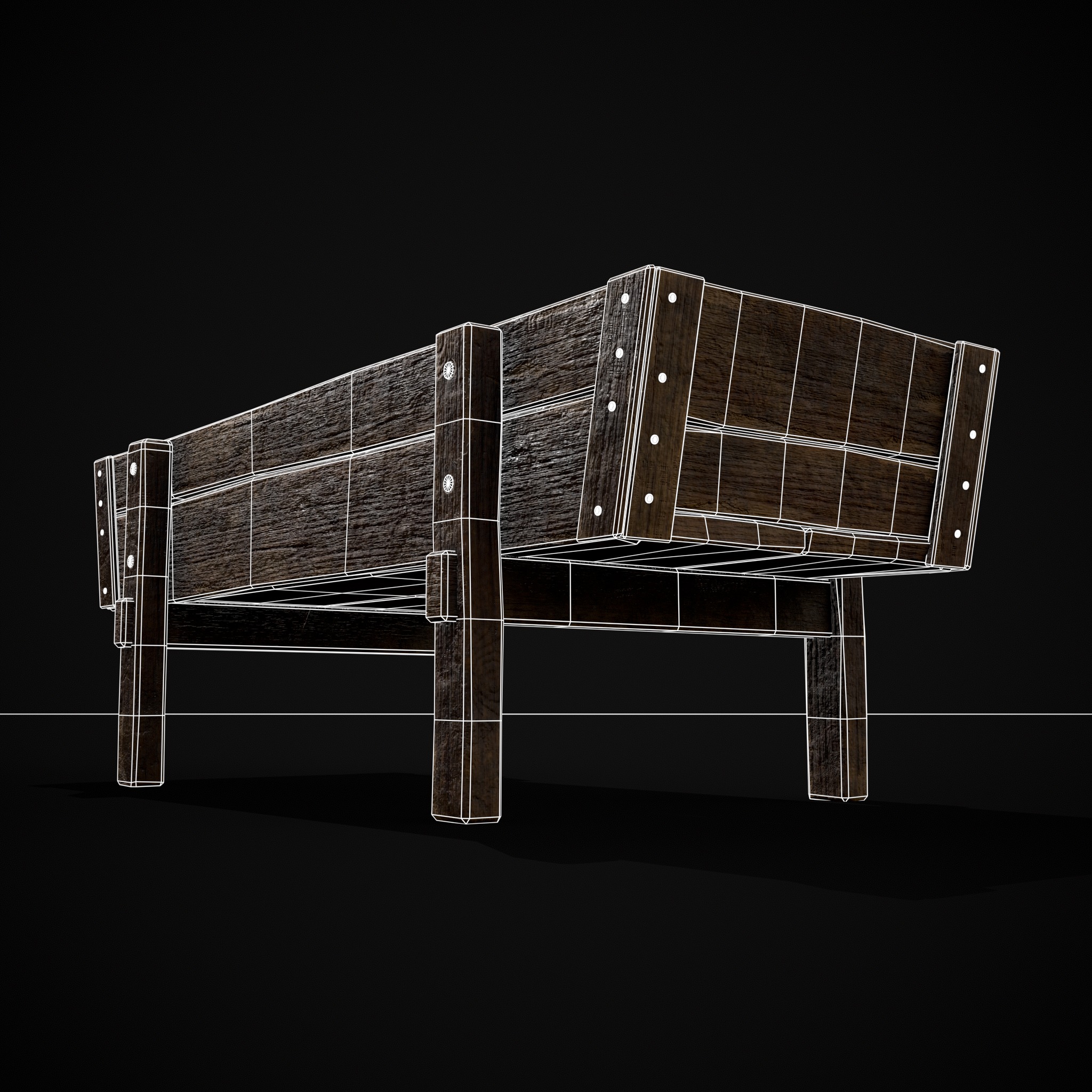 Wooden Trough Low-poly 3D model_16