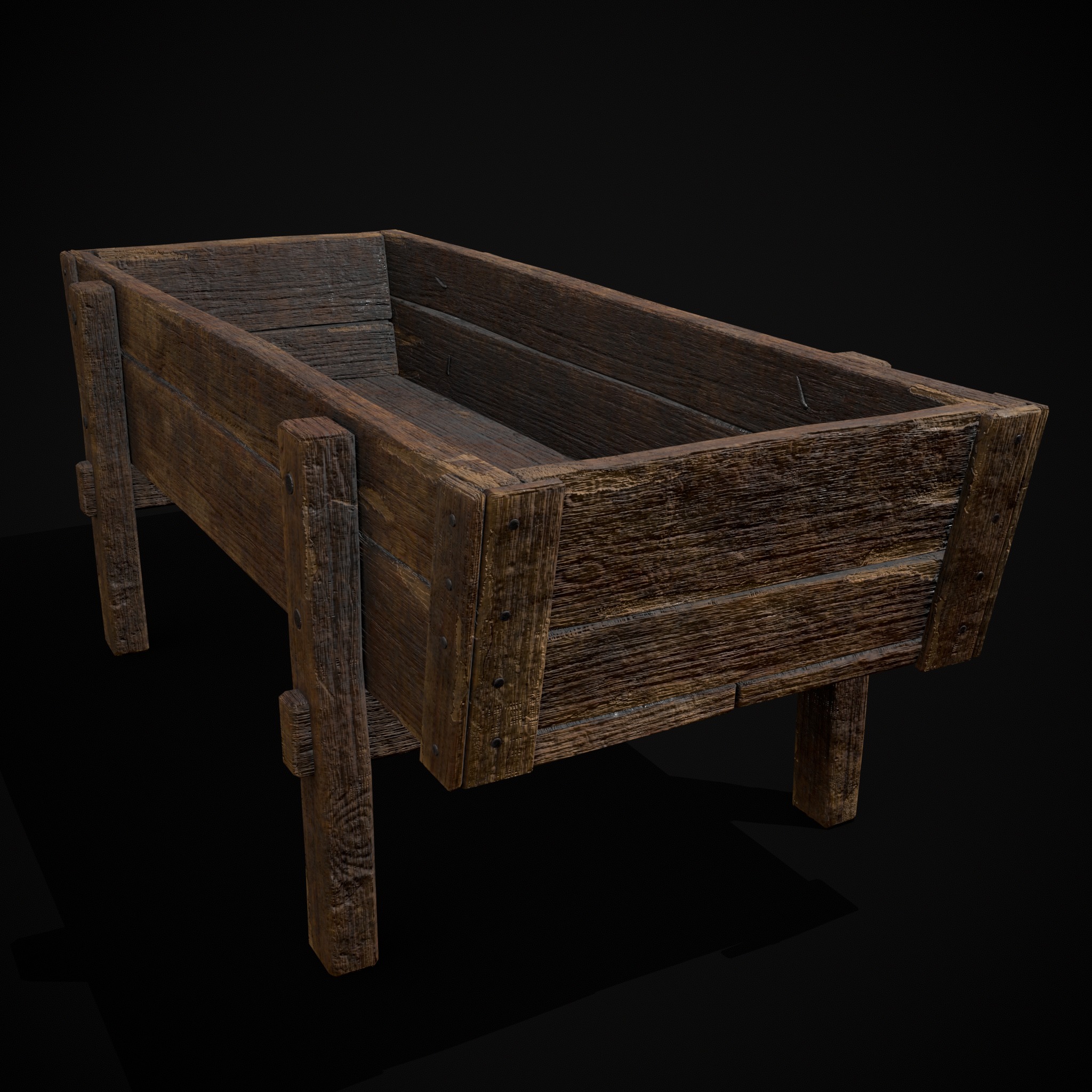 Wooden Trough Low-poly 3D model_5