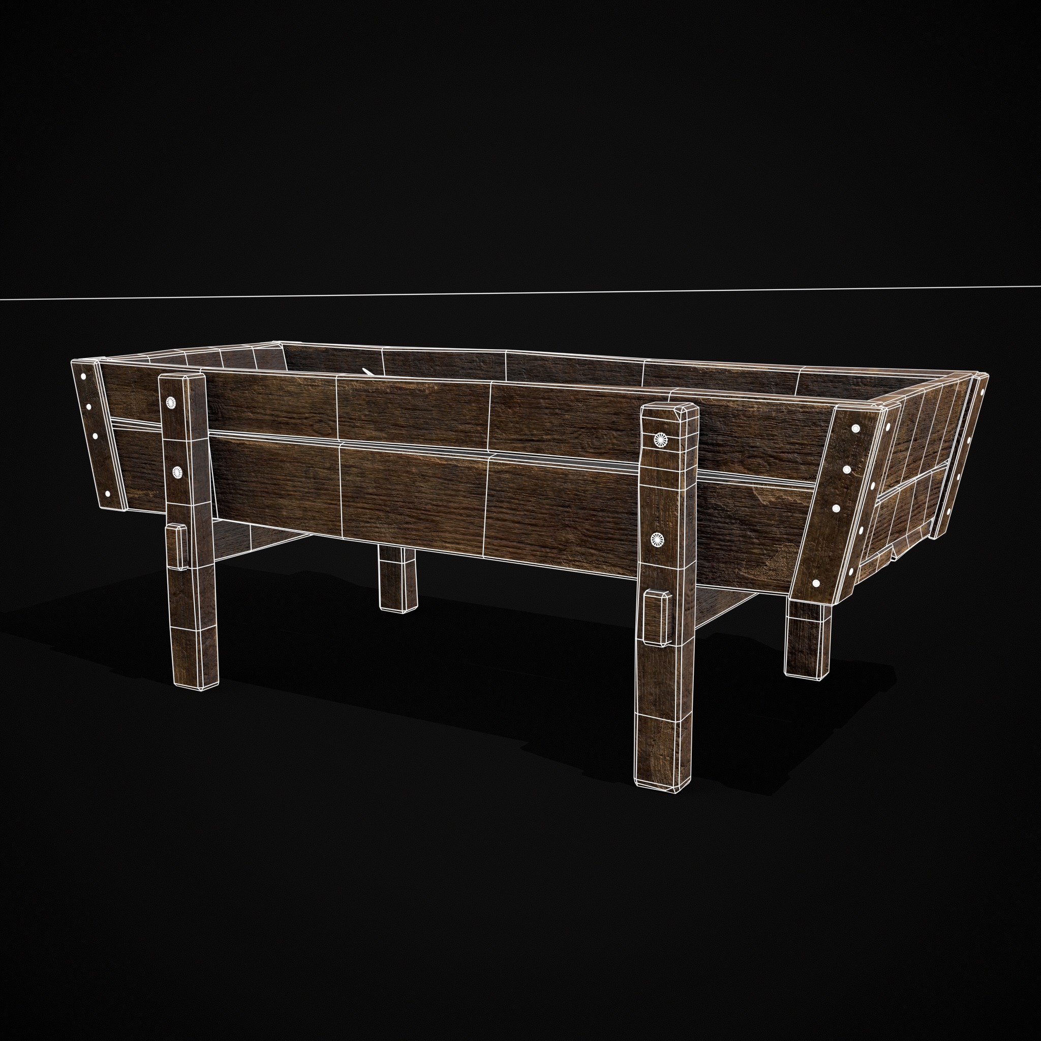 Wooden Trough Low-poly 3D model_20