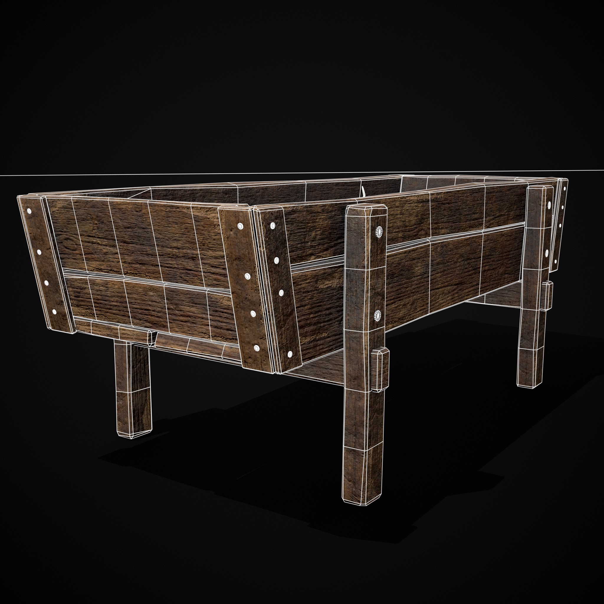 Wooden Trough Low-poly 3D model_10