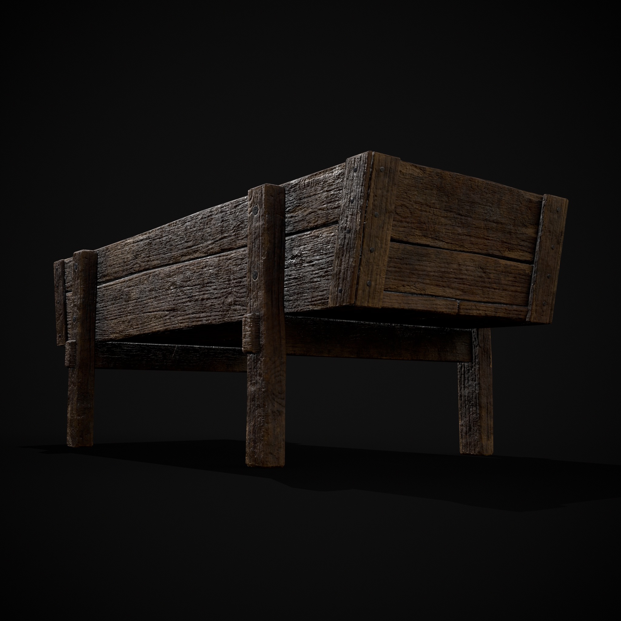 Wooden Trough Low-poly 3D model_15