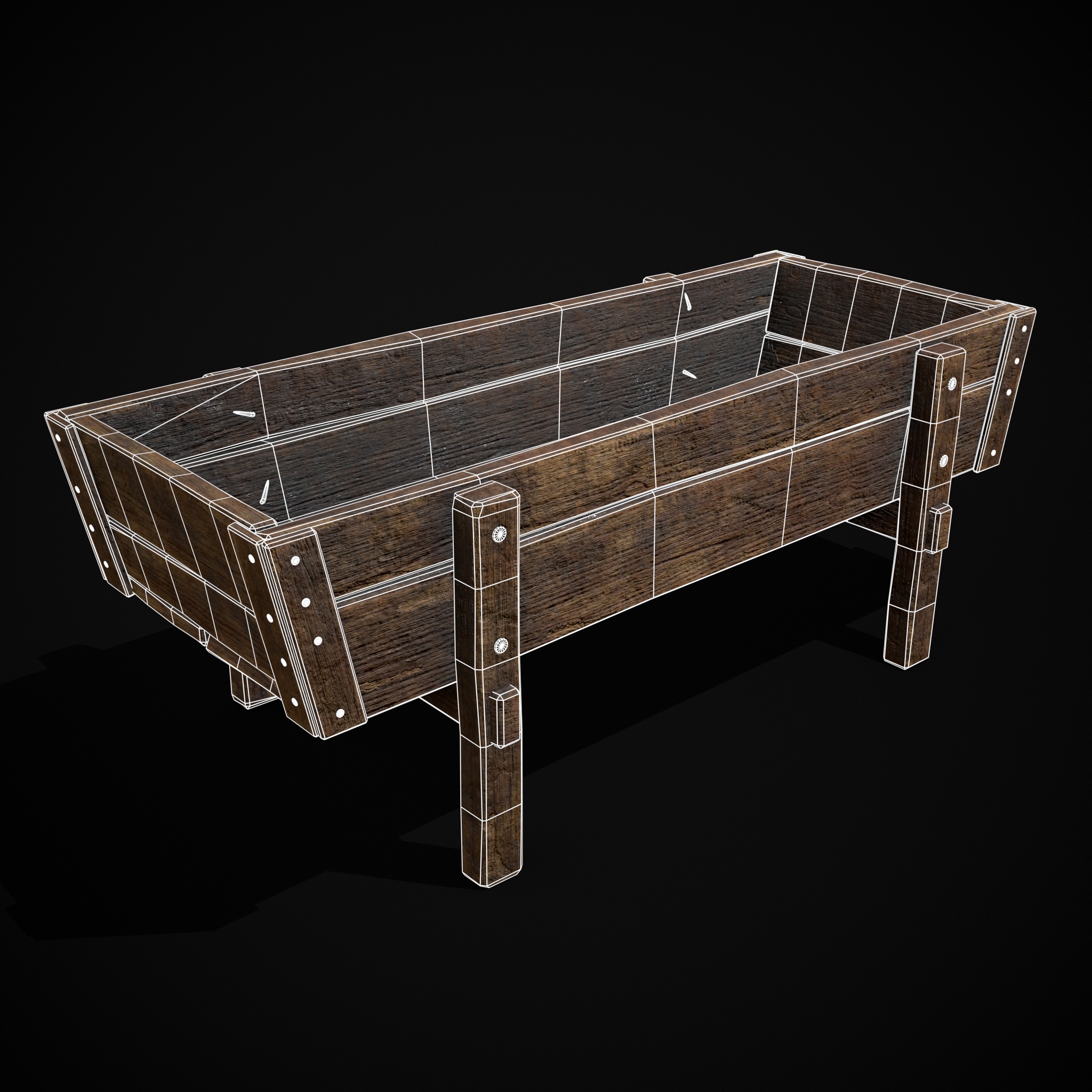Wooden Trough Low-poly 3D model_2