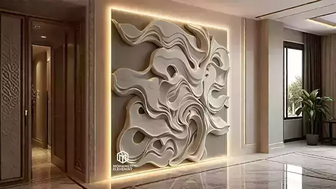 modern panel wall decor set wall relief mural CNC 95 3D model