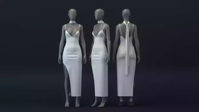 Deep V-Neck Dress with Scarf