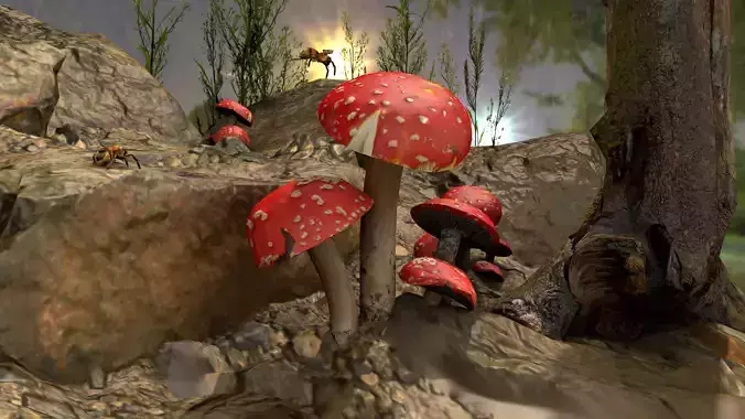 Red Cap Mushrooms 3D model